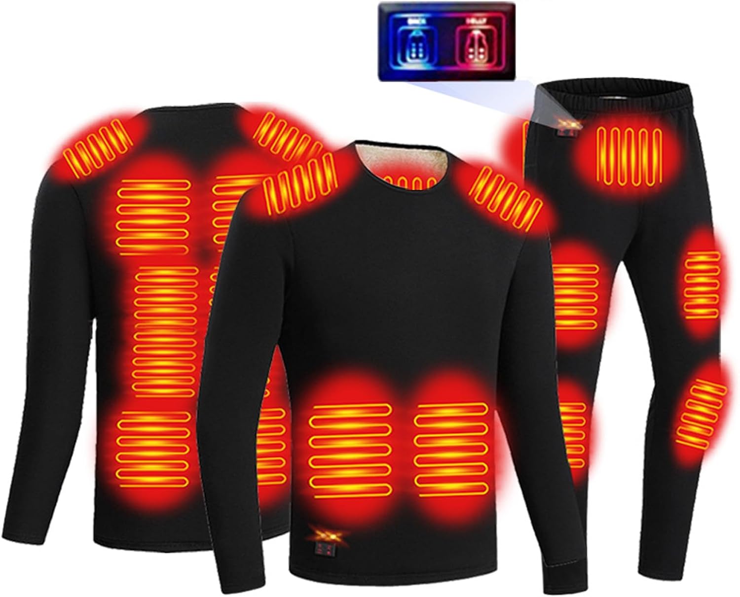 Heated Thermal Underwear Set Dual Control 18 Zones Electric Heating Thick Thermal Underwear Fleece Lined Base Layer
