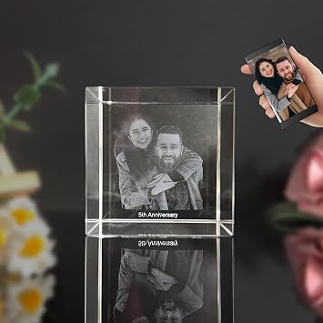 3D Crystal Photo Personalized Square Crystal Photo Frame Custom Engraved with Your Photo Gift Personalized Anniversary Birthday Wedding Gifts for Family Friends Lovers