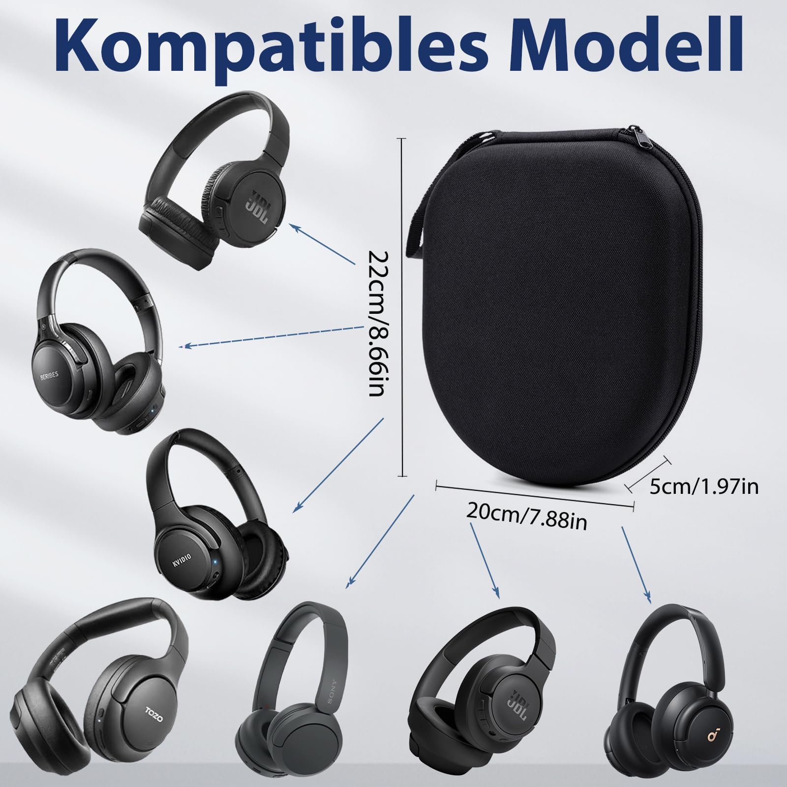 Borsa compatibile con JBL Tune 510BT 520BT 500 720 BT 770 NC 760 NC, Sony WH-CH520 WH-CH720N, cuffie wireless con cancellazione del rumore, custodia portatile per cuffie da viaggio (Nero)