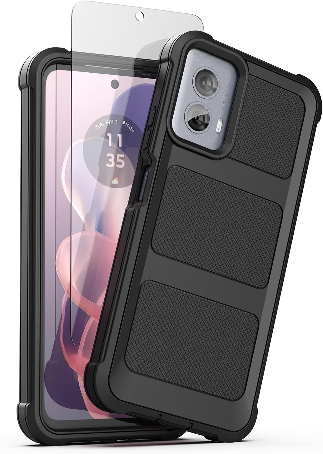 Encased Rugged Belt Case for Moto G Power 5G 2024, Full Body Protective Case with Tempered Screen Protector and Holster Clip (Black) (2024) image 2