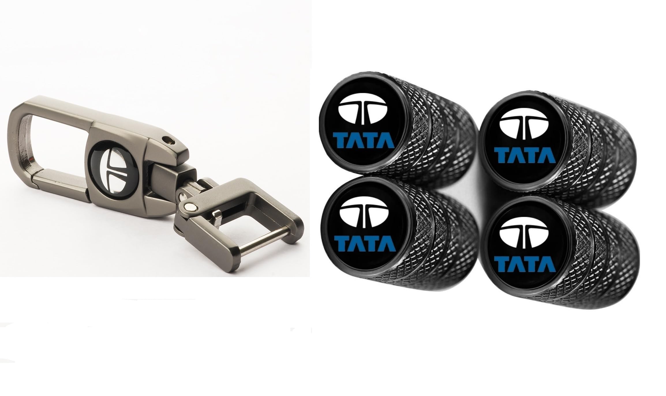 Contacts Heavy Duty Stainless Steel Keychain Hyundai Kia Tata Mahindra Maruti Suzuki With 4 Pcs Valve Cap (Combo)