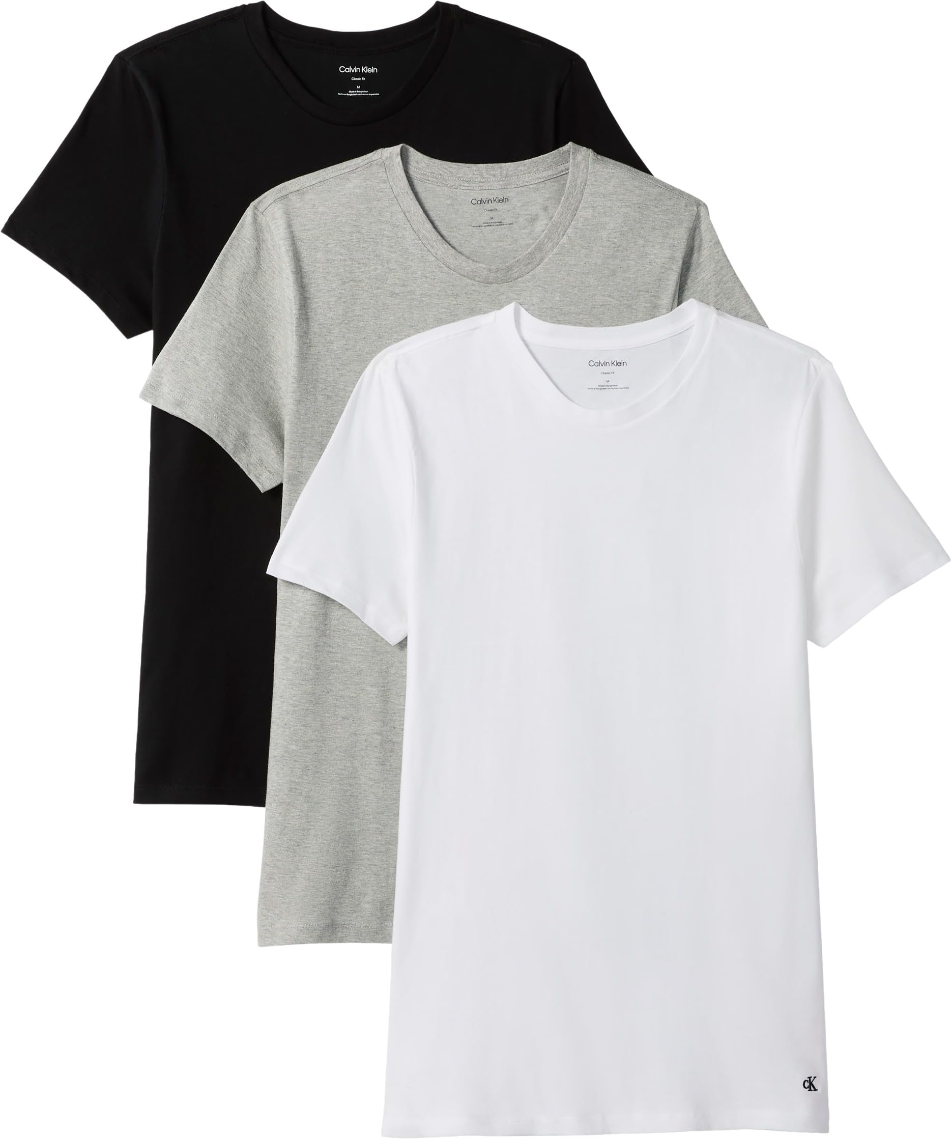 Calvin Klein Men's White 3-Pack Cotton Classics Crew-Neck T-Shirts, Black/White/Grey - Size: 44