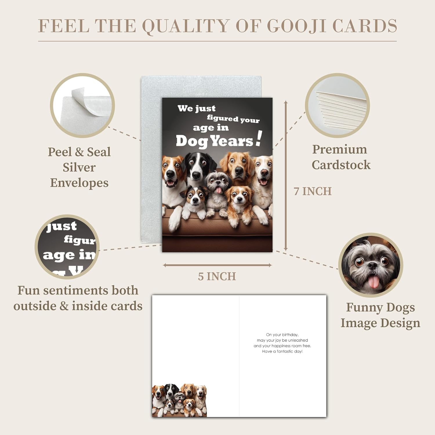 Gooji 5x7 Dogs Birthday Card, Funny Humorous Cute Card for Wife Husband Teenage Young Boy Girl Men Women Adult, Golden (Age) - Image 2