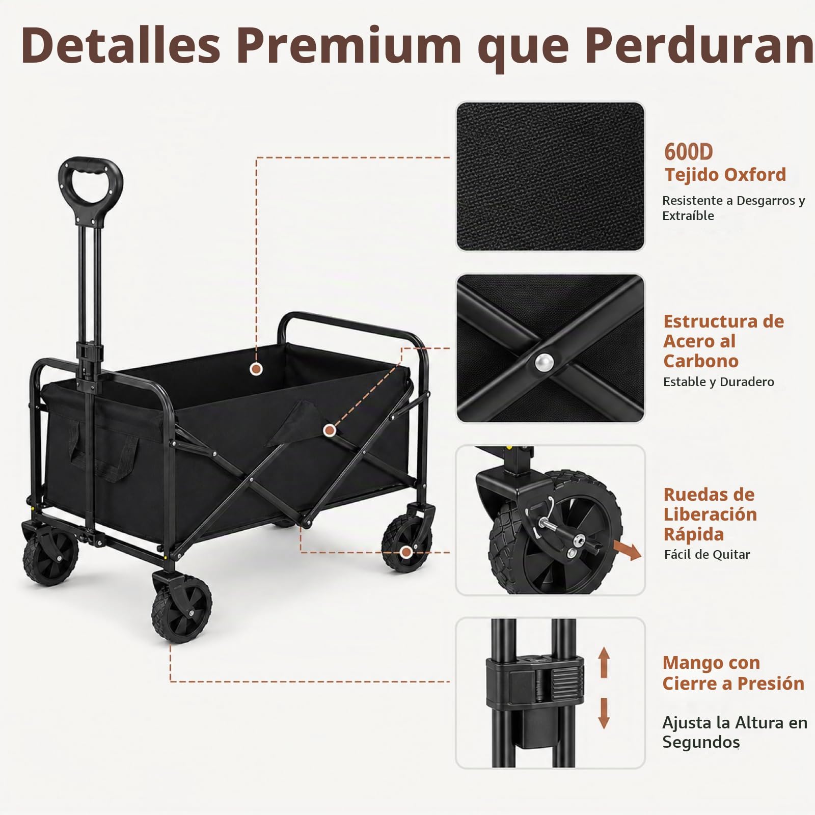 Superficie de carga de 150 kg, carrito de playa plegable, gran capacidad, portátil, para jardín, camping, festival