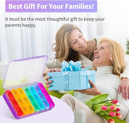 Miniatura 2 de ASprink Organizador de pastillas 3 veces al día, pastillero grande con 21 compartimentos, organizador de pastillas de viaje, para contener