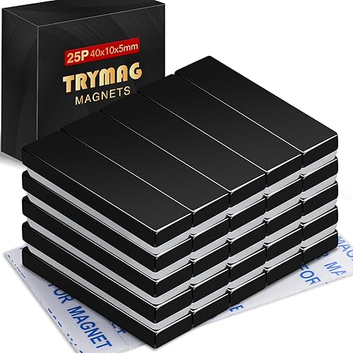 Miniatura 16 de TRYMAG - 25 paquetes de barras de imanes de neodimio resistentes de 60x10x3mm, tiras magnéticas fuertes de tierras raras con adhesivo de doble cara