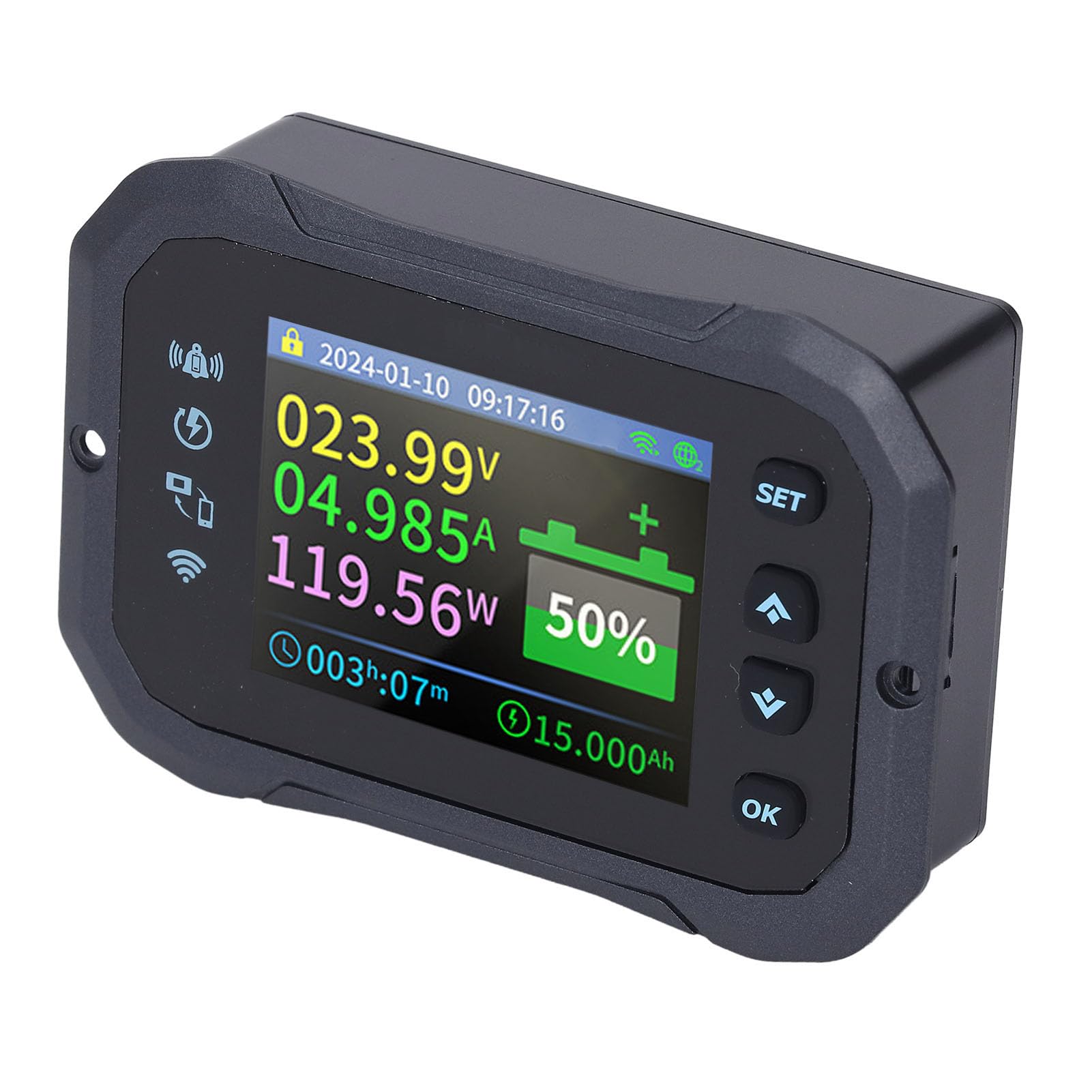 Hyuduo Miernik Coulomba KM110F WiFi, Monitor Akumulatora ABS z Monitorowaniem w Czasie Rzeczywistym dla Akumulatorów NiMH RV LFP 10-100 V 100 A Miernik Mocy do Użytku na Kempingu i Poza siecią
