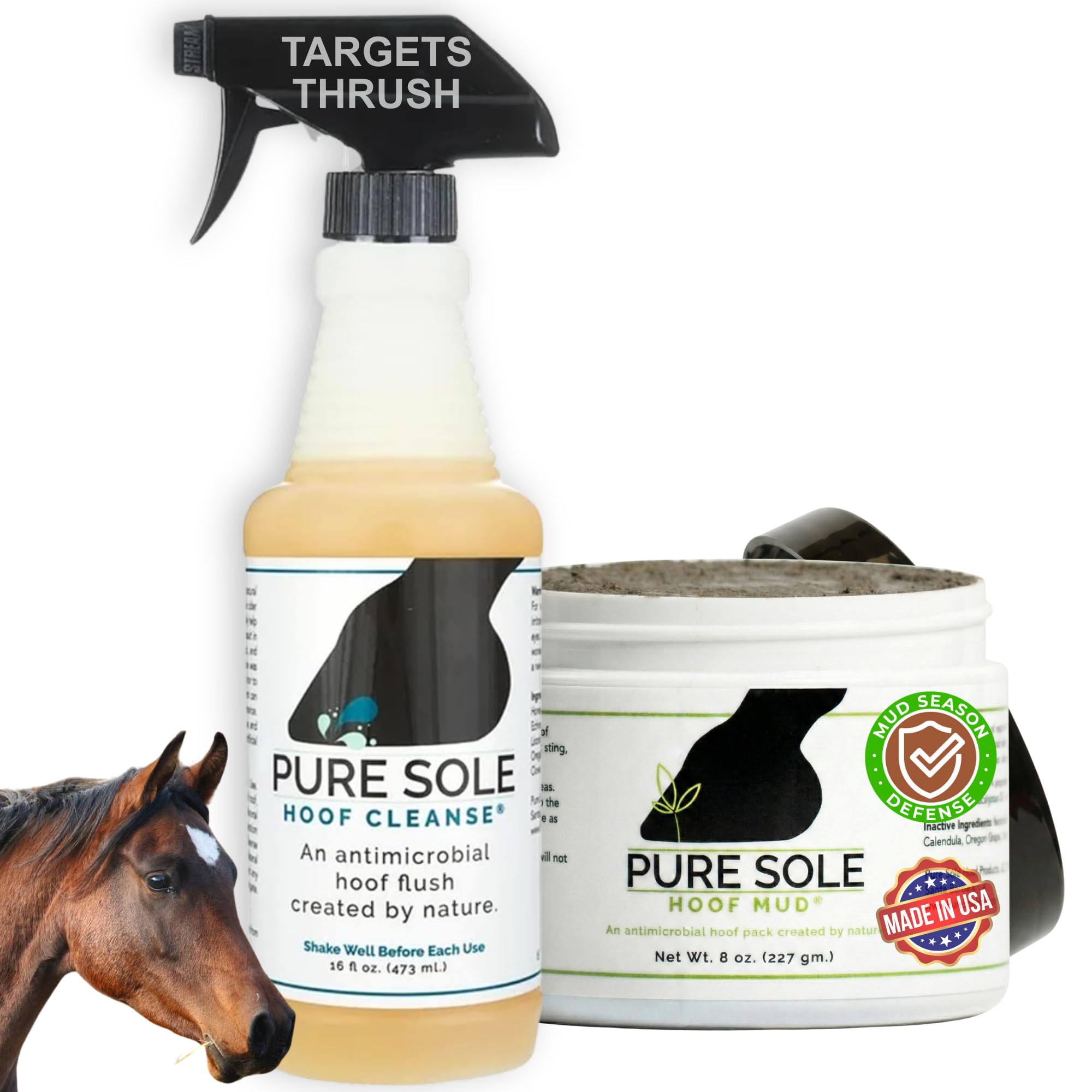 Severe Thrush Treatment for Horses - Pure Sole Hoof Mud (8 oz.) + Pure Sole Hoof Cleanse (16 oz.) Bundle