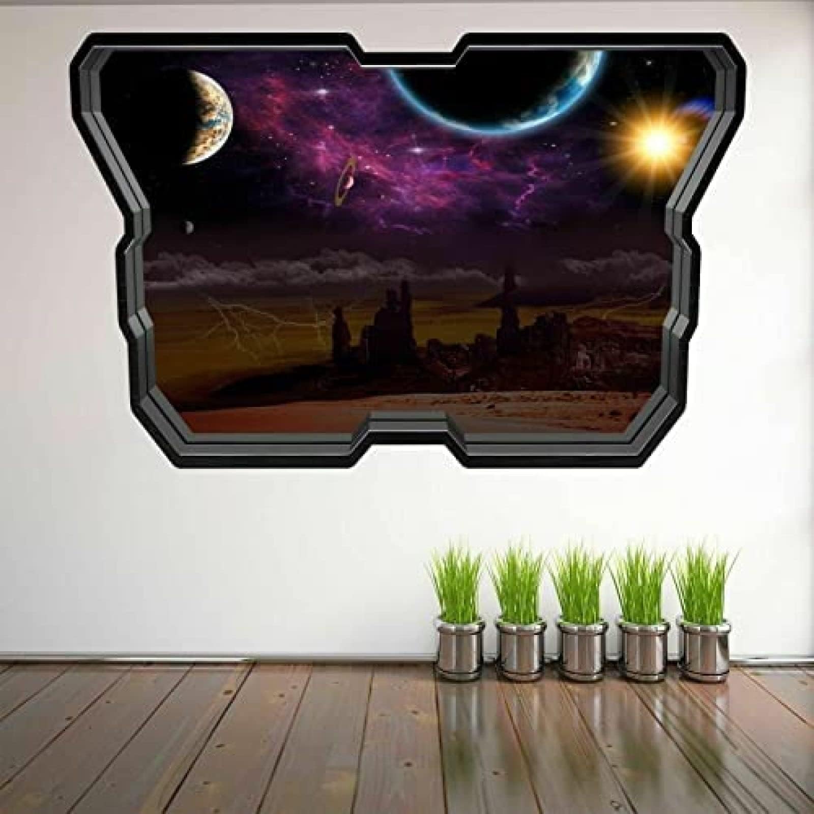 Wall Decal Art Wall Tattoo 3D Smashed Planets Space Galaxy Stars Astronomy 3D Wall Sticker Decal Mural Kids Room Dp3 70x110cm
