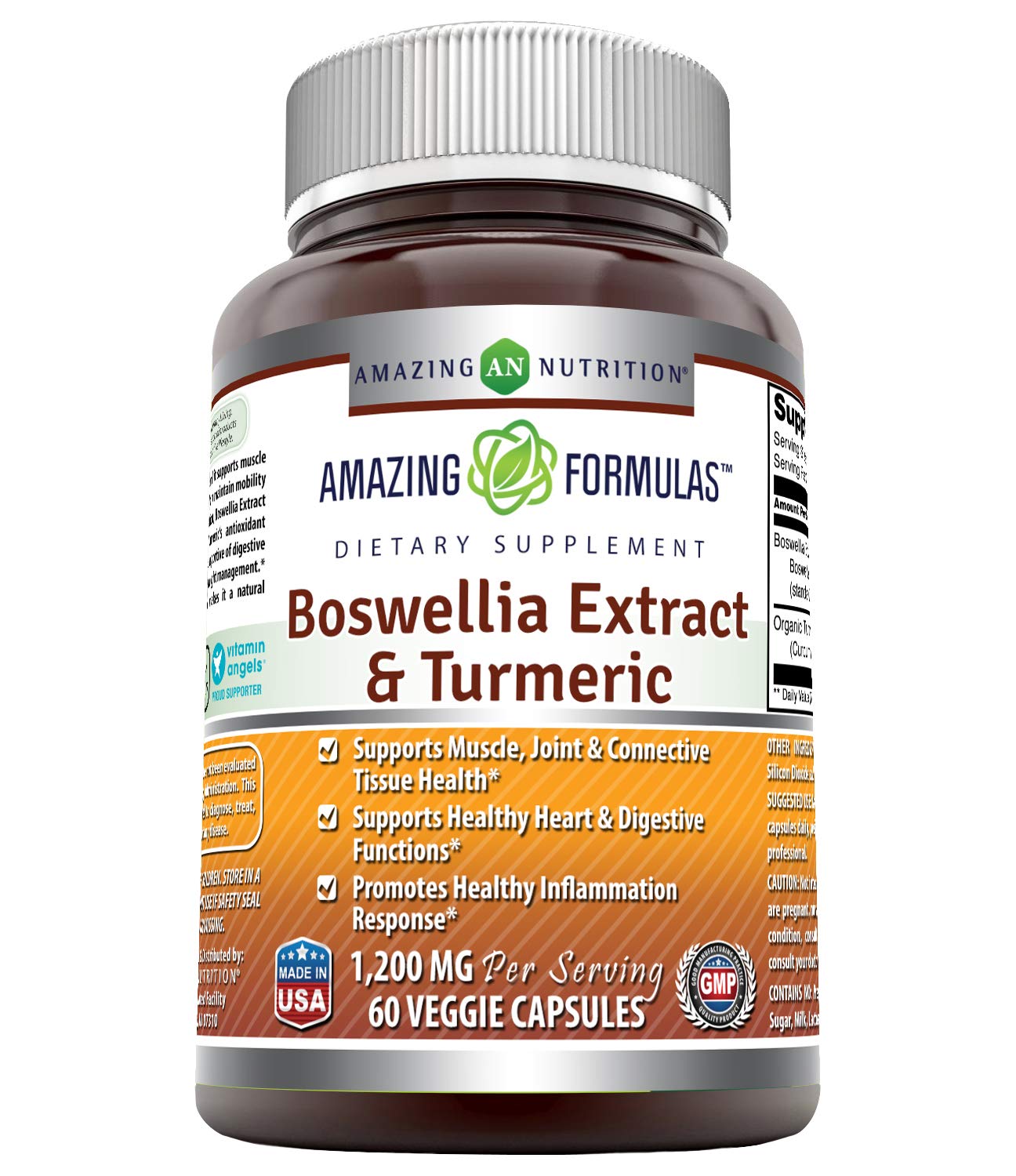 Amazing Formulas Boswellia Extract & Turmeric 1200mg Per Serving Supplement | Veggie Capsules | Non-GMO | Gluten Free | Made in USA | Suitable for