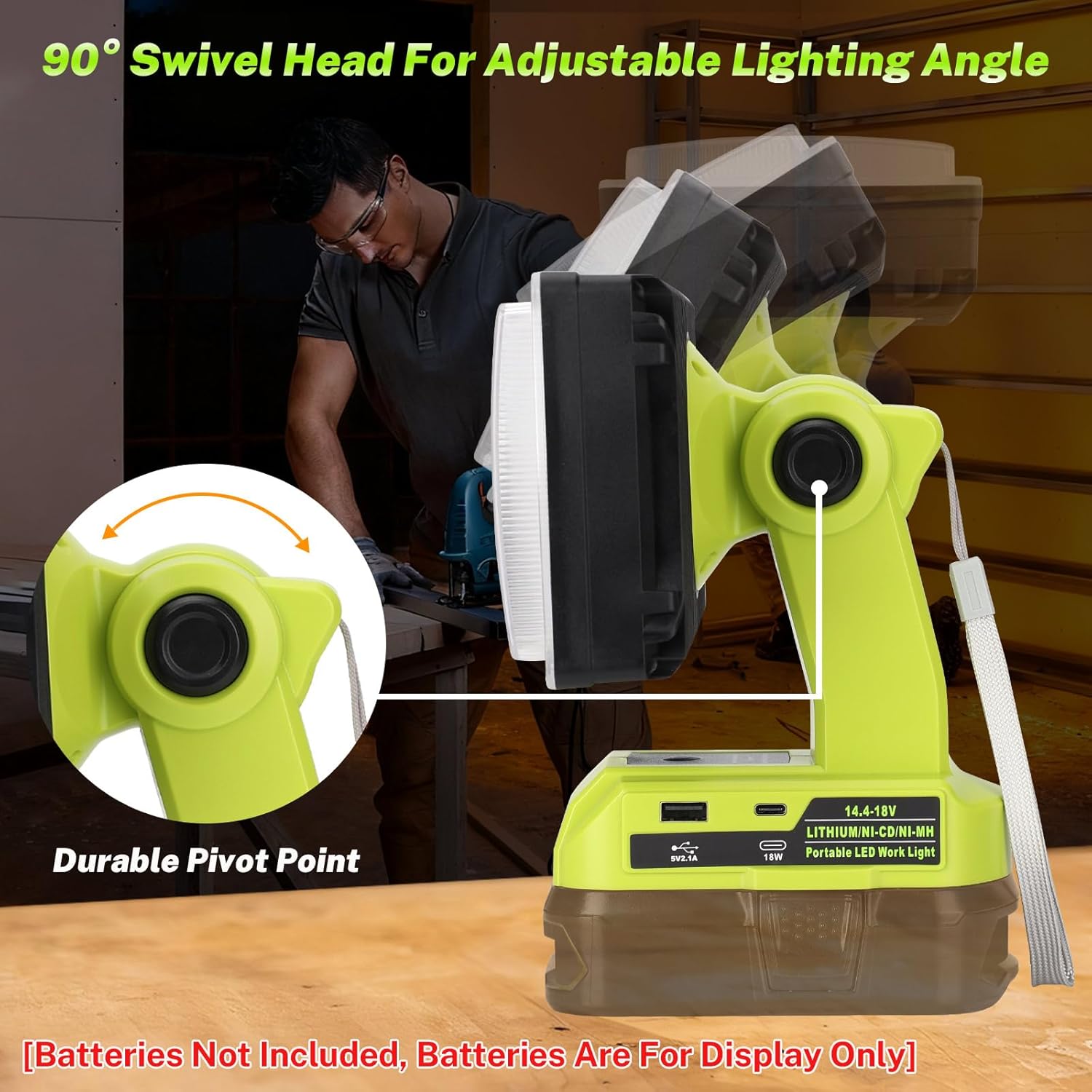 Work Light Cordless Tools Light for Ryobi 18V Battery, 40W Portable LED Work Light with USB & Type-C Output, 4200LM for Construction Renovation & Home Repair Lighting (Battery Not Included)