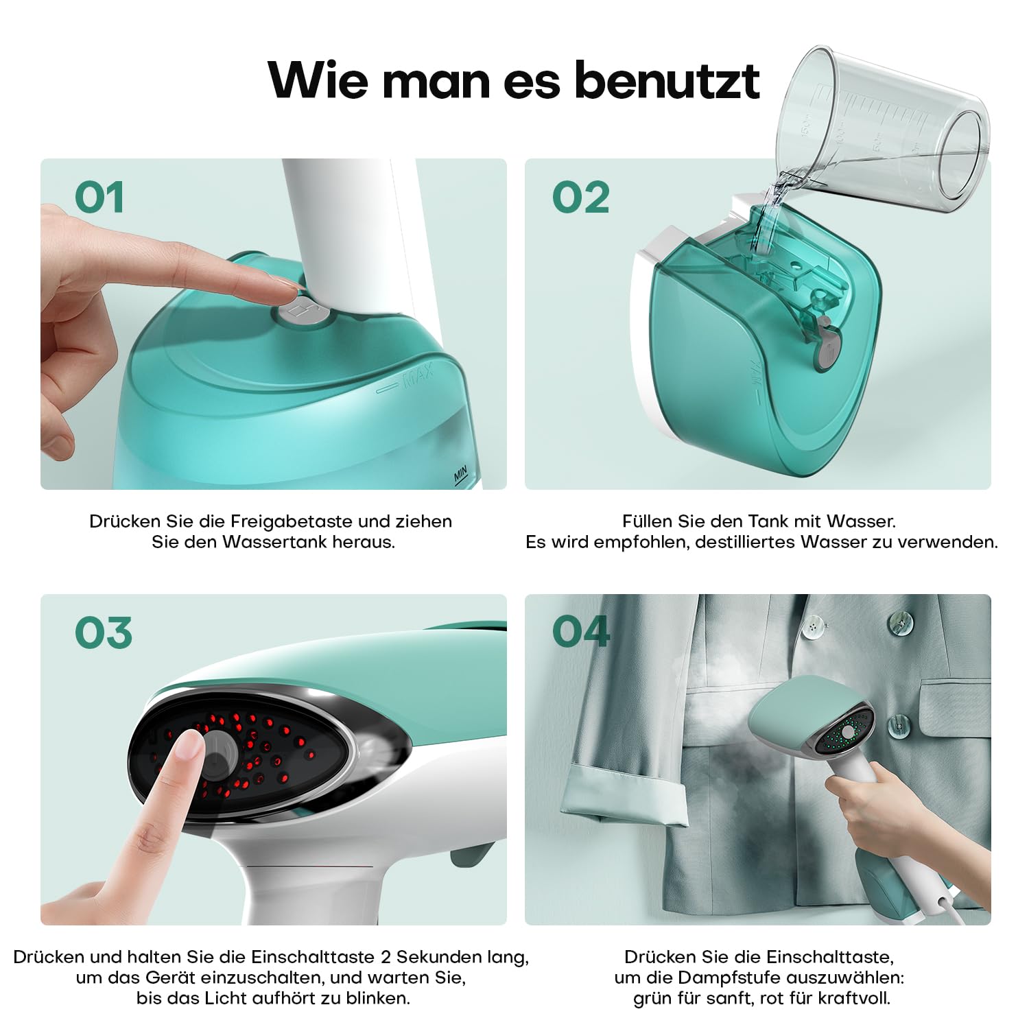 AROEVE Steamer Dampfglätter, 1500W Hand Dampfbürste mit 365ml Wassertank, 2 Dampfmodi, Schnelle Erwärmung, bis zu 30 g/min Dampf, Tragbarer und kompakter Faltenentferner für Zuhause, Büro und Reisen