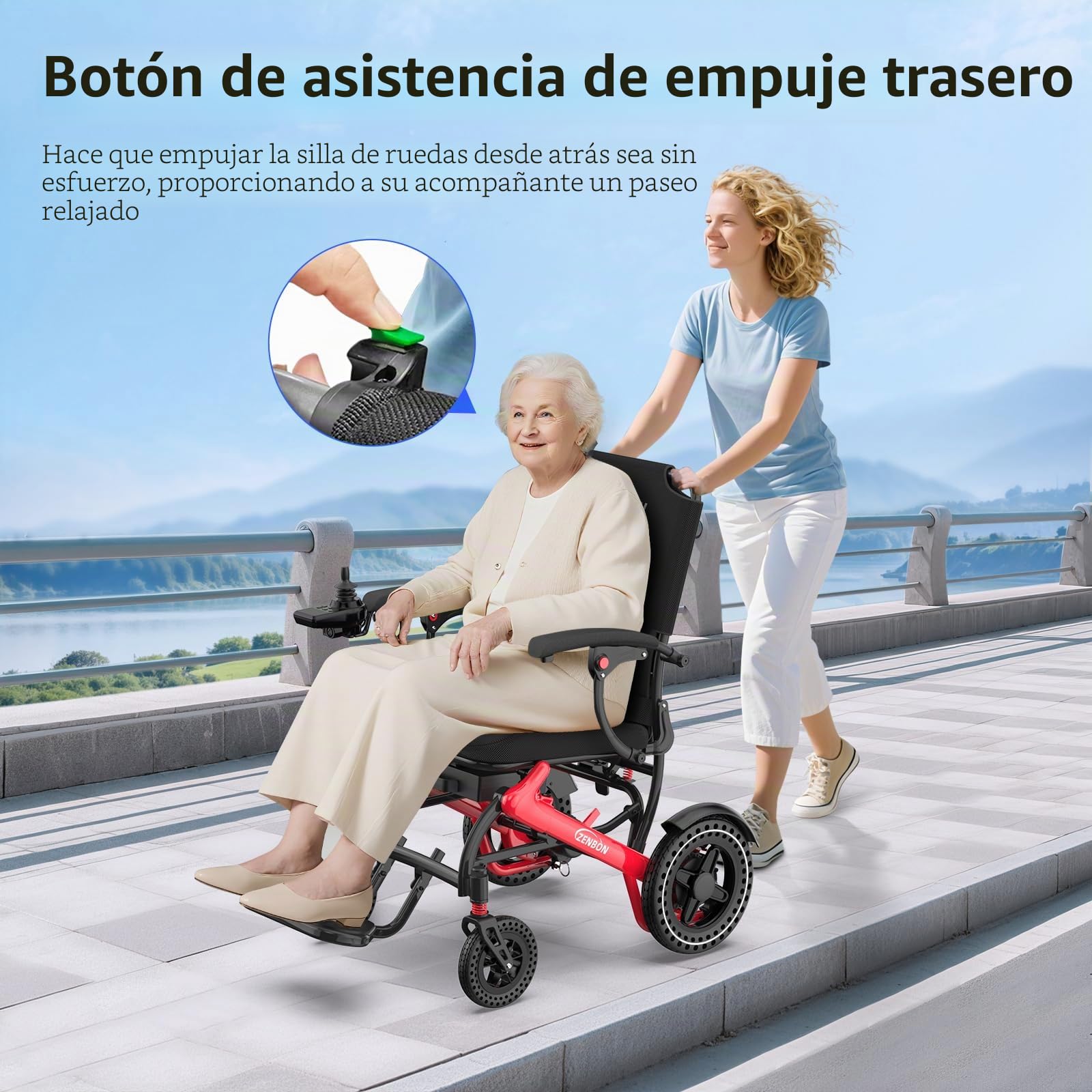 Silla de ruedas eléctrica plegable ligera 17,8 kg: 25 KM Silla de ruedas eléctrica con mando a distancia y botón de ayuda deslizante trasero, silla de ruedas eléctrica plegable All Terrain