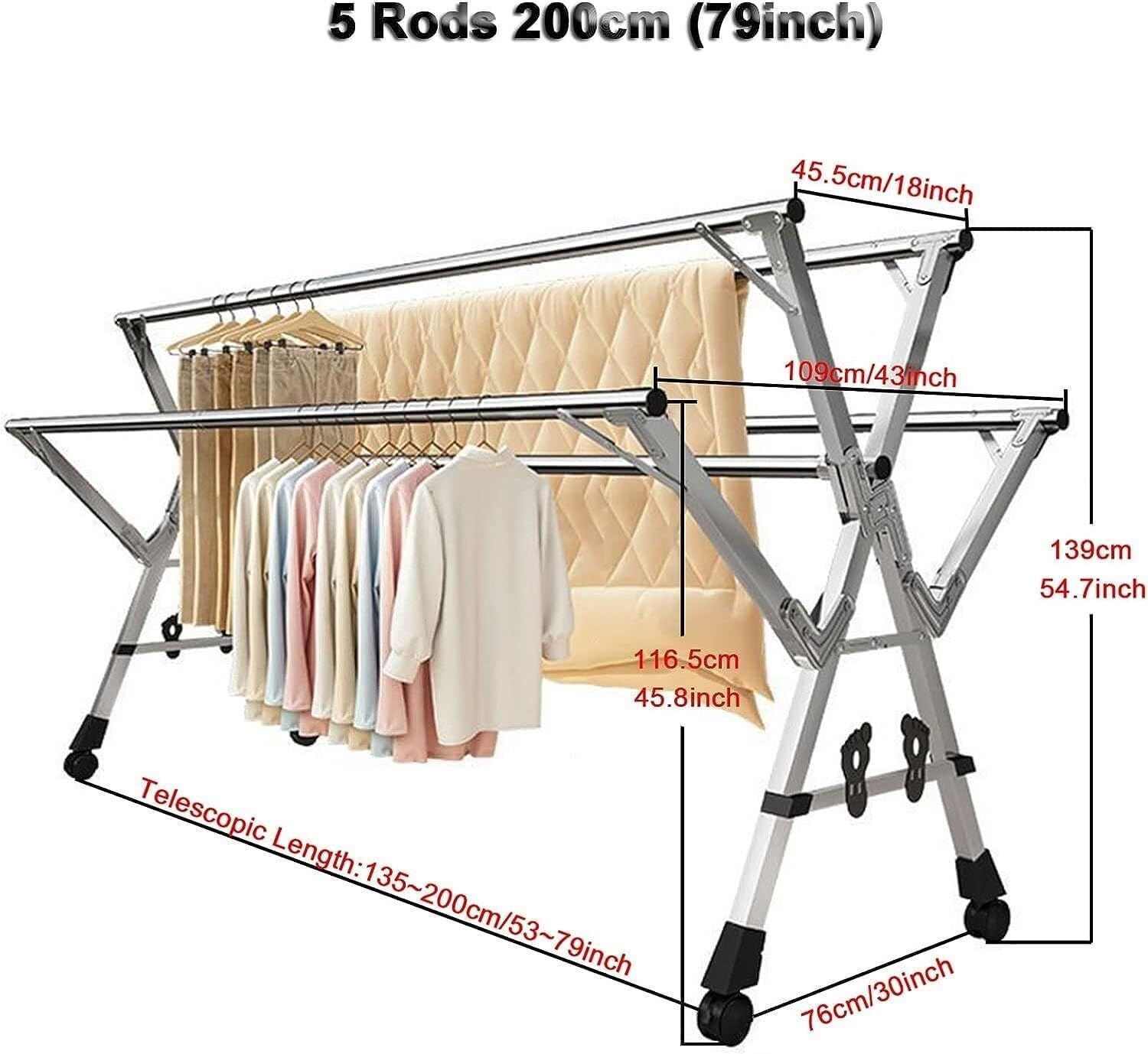 Foldable Space-Saving Clothes Rack Floor-Standing Clothes Rack Tripod Portable Rotating Clothes Rack，Stainless Steel Folding Laundry Drying Rack - Retractable Clothes Rack for Indoor & Outdo