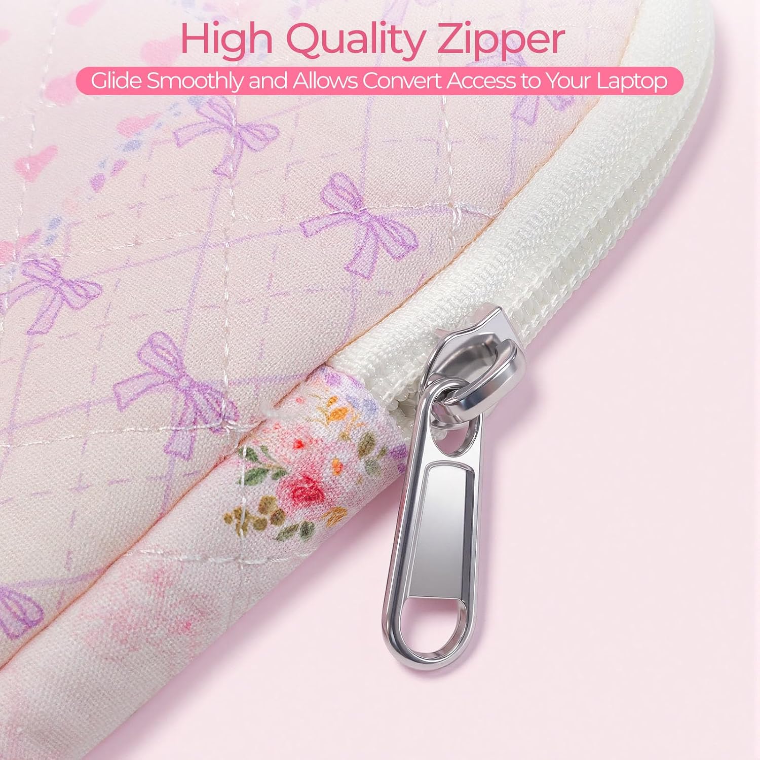 13-14 inch Cotton Quilted Laptop Sleeve for Women, Aesthetic Puffy Laptop Case Carrying Bag Compatible with MacBook Air/Pro 13/Pro 14, Soft Computer Liner Bag (Purple Patchwork, 13.3 inch)