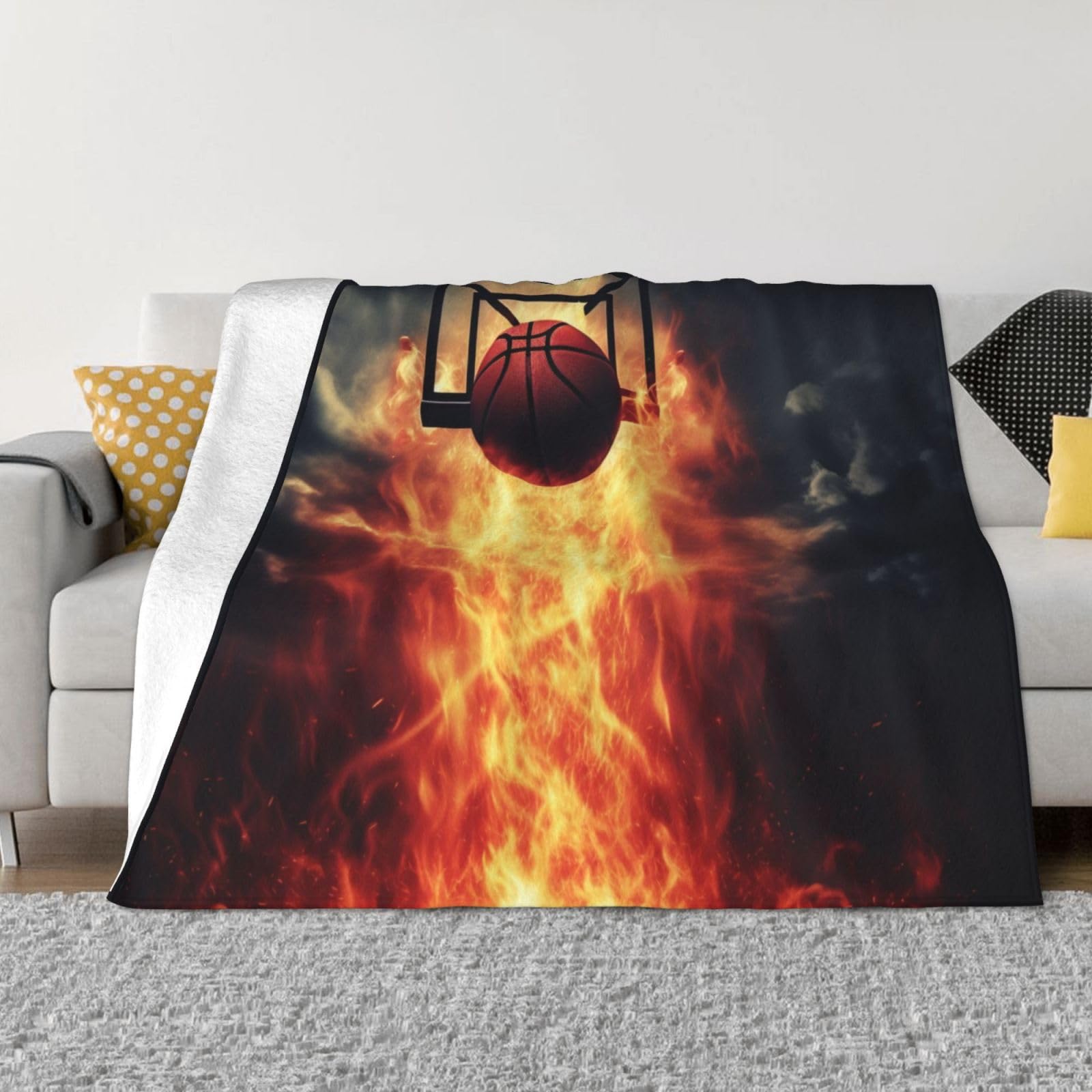 Couverture basket-ball en micro polaire ultra douce finition premium pelucheuse pour lit