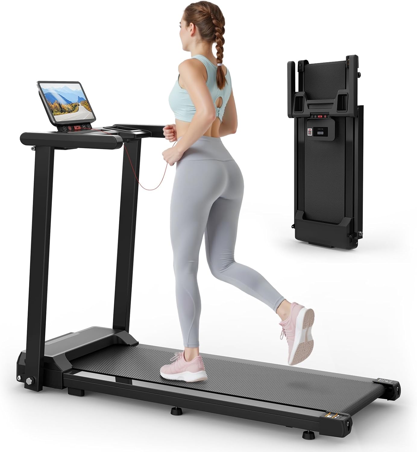 Caminadora Plegable Eléctrica 2.5 hp con Manubrios y Amortiguación Negra