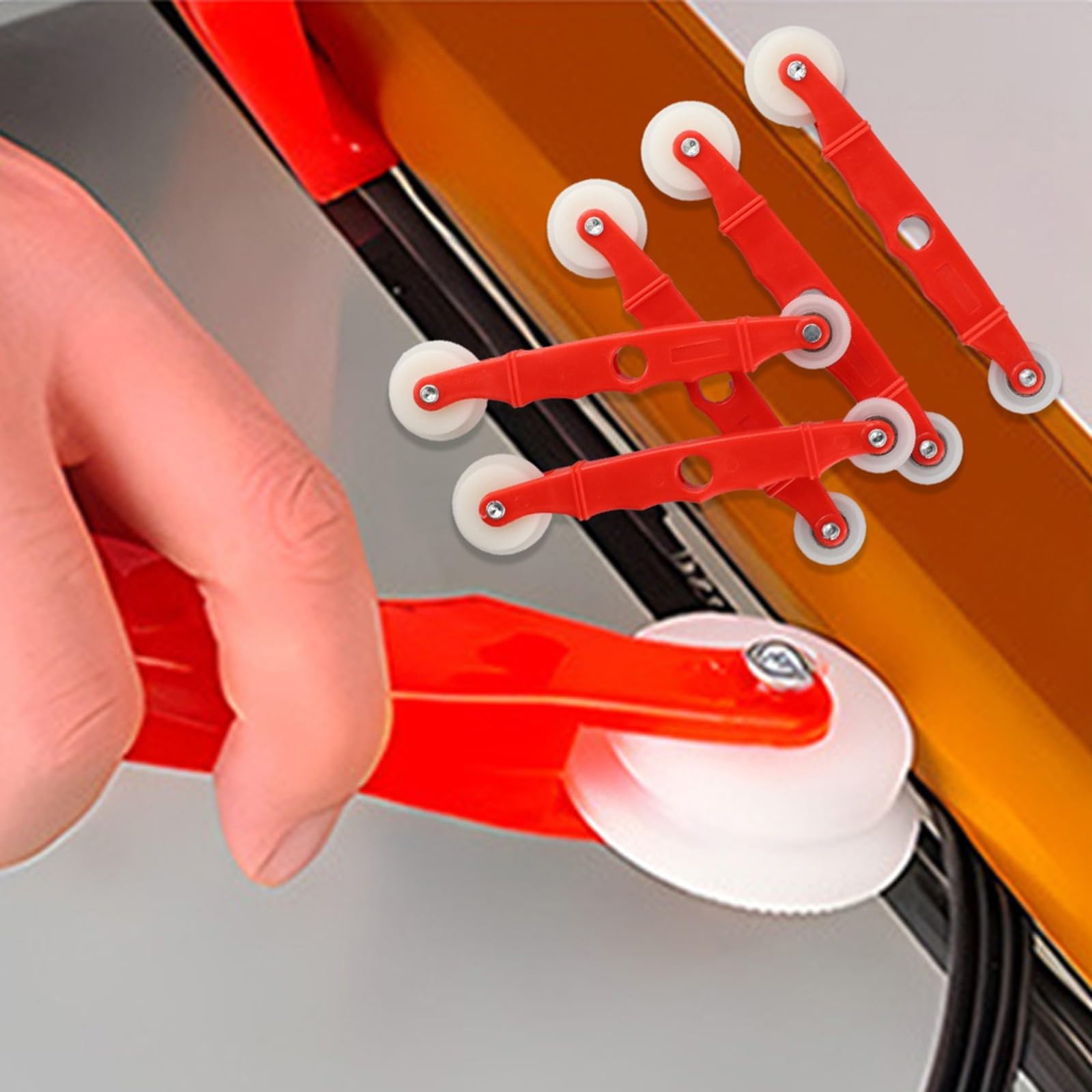Lot de 5 outils de roulement d'écran et pelle à vitrage pour construction durable en ABS et PVC avec roulettes doubles pour joint d'étanchéité de porte (5 pièces de type B)
