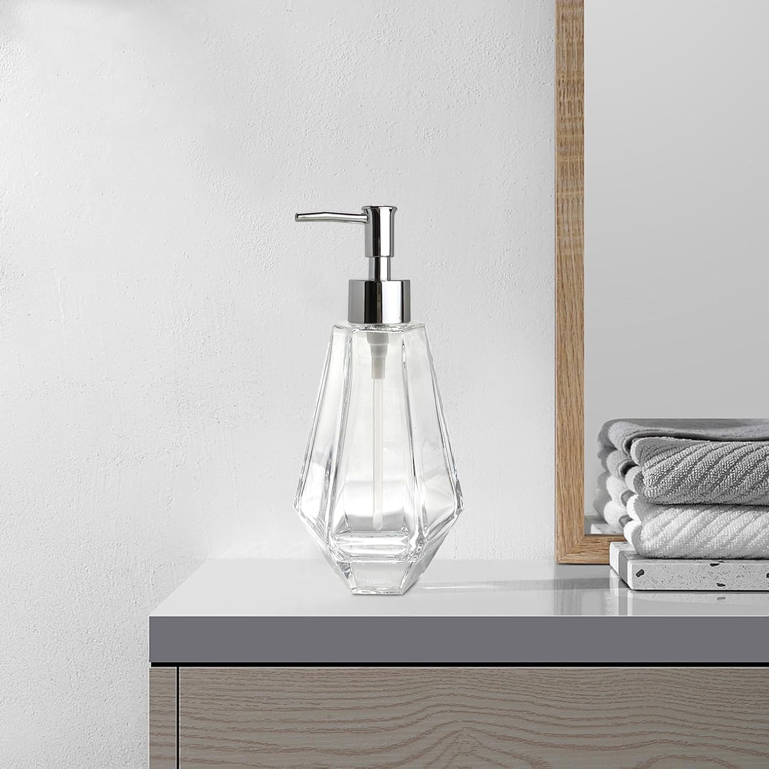 Glass Liquid Soap Dispenser Bathroom 11.8oz Refillable Lotion Soap Dispenser with Rust-Proof Plastic Pump for Kitchen - Image 3