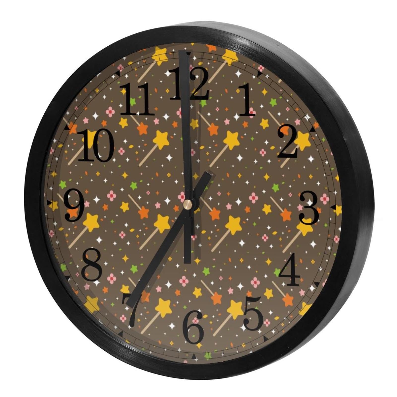 Horloge murale ronde pour cuisine et bureau au motif moderne d'étoiles