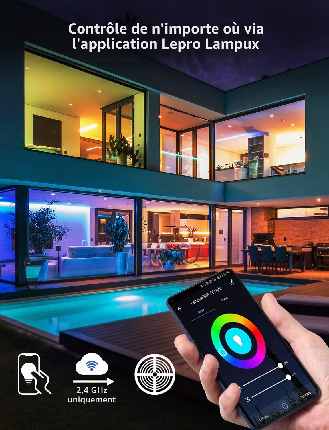 Lepro Ruban LED WiFi 10m RGB IP65 Étanche Compatible Alexa/Google