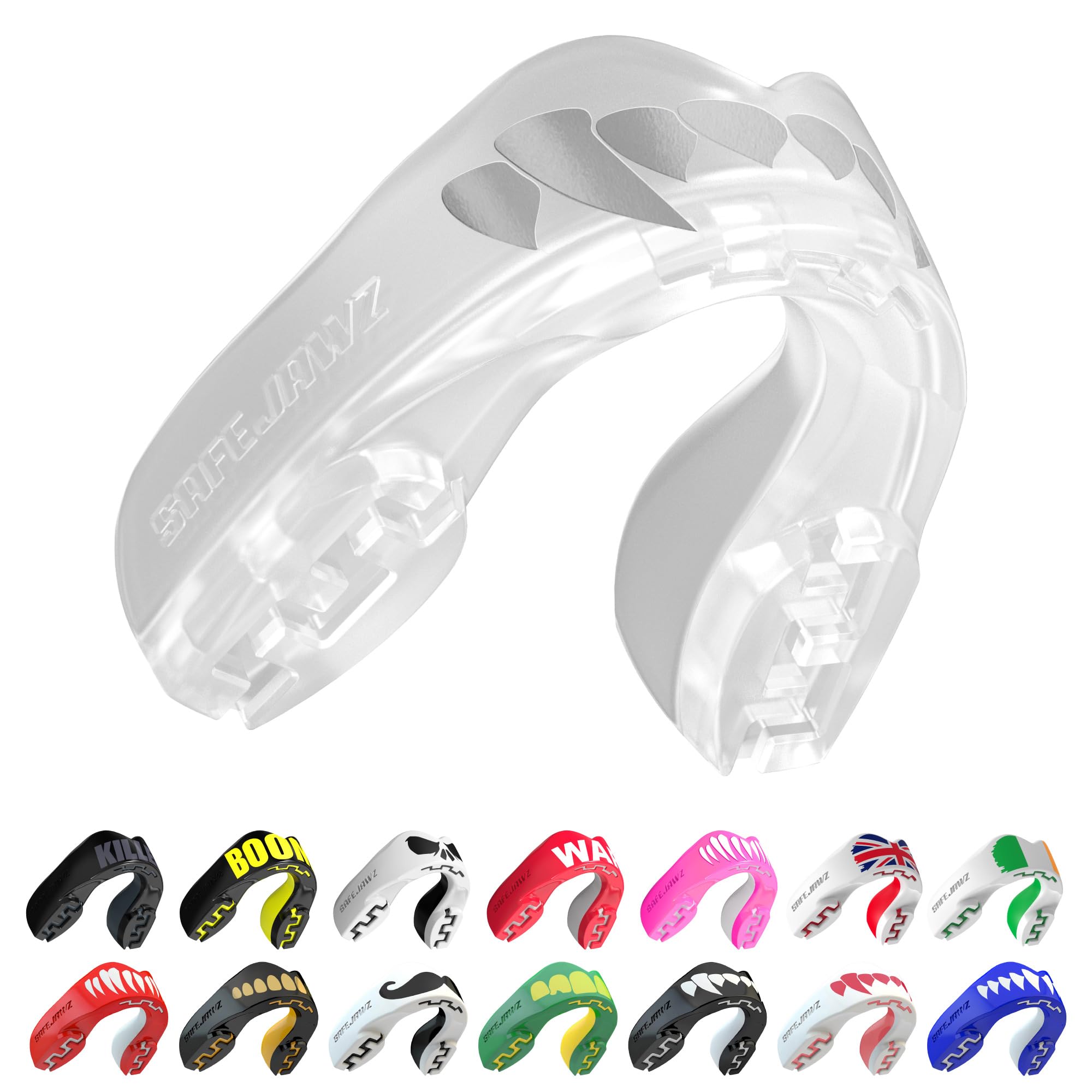 SAFEJAWZ Clear Fangz Mouth Guard, Junior Dual Layer Gum Shield with Case