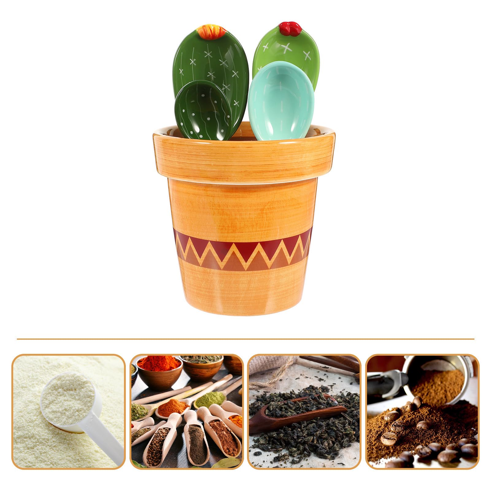 Zestaw łyżek z ceramicznym uchwytem i stopniowaną podstawą, wzór kaktusowy, pojemność 290 ml do pieczenia, zastosowań kuchennych, proszku pomiarowego, cukru, przypraw