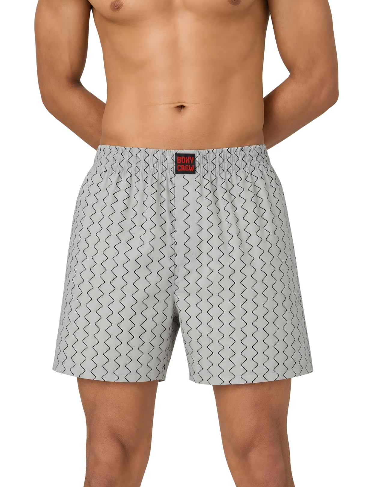 boxy crew Men's 100% Cotton Printed Boxer Shorts with Dual Side Pockets, Fabric-Covered Elastic Waistband and Classic Woven Fit for Lounging, Nightwear & Homewear - Grey, Style MBX018-picture-21