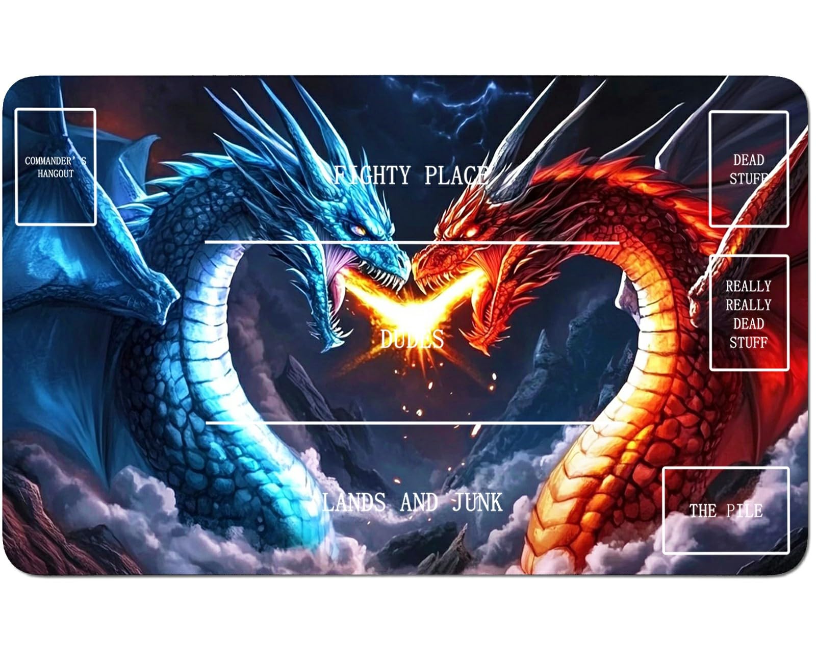RWUTYTIUL for MTG Card Playmat 24 X 14 Inch with B Zone, Stitched Play Mat for Commander Board TCG RPG CCG Game Desktop Tablet Mouse Pad for Playing Accessories, Red Blue Dragon