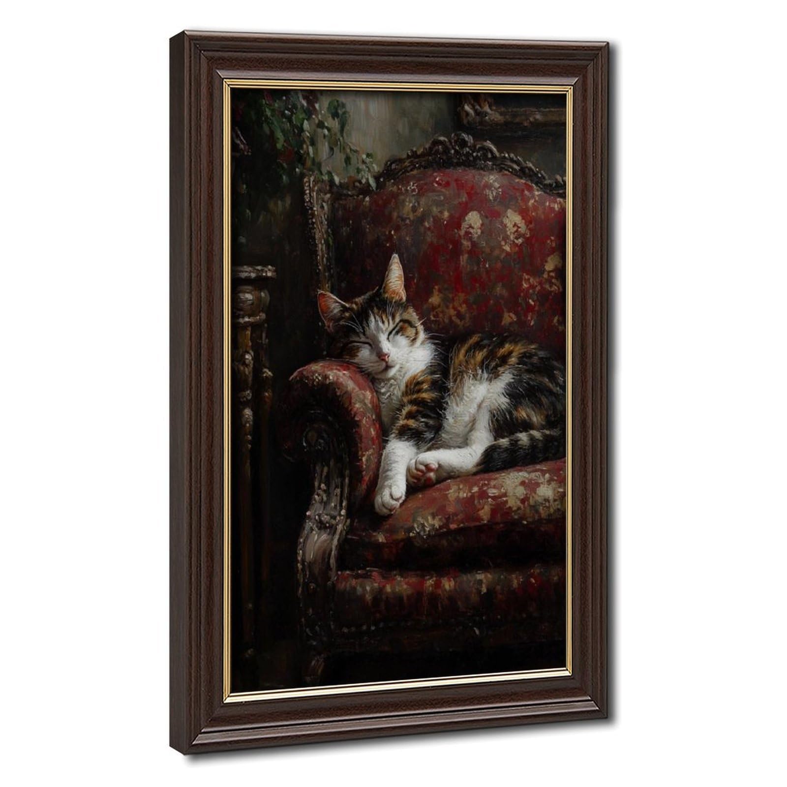 Bareronor Pink Calico Cat On The Chair Canvas Poster Bedroom Decor Landscape Office Room Decor Gift 20" L X 30" W