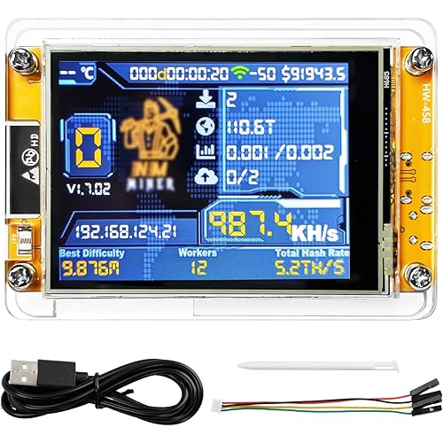 Bitcoin Miner NerdMiner V2 ESP32 Development Board 2.8" mini Bitcoin Miner with Smart Display 1000KH/s ESP32-2432S028 Suitable for Hashrate Module Calculation Type C