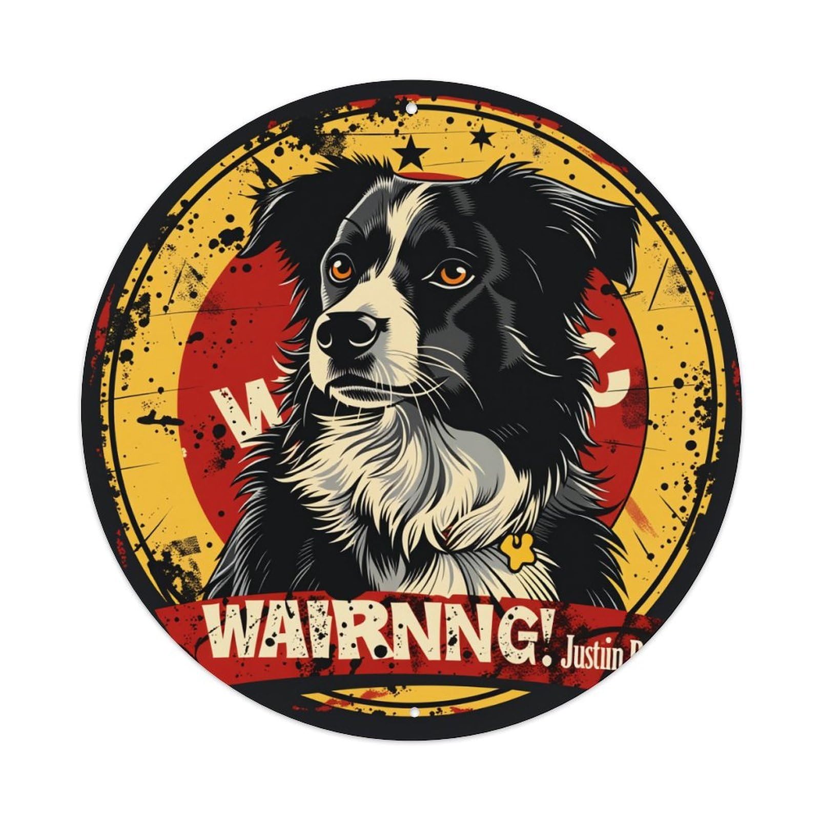 Dog Warning Sign Artwork Design Round Tin Sign Vintage Style Metal Sign Home Bar Garden Wall Plaque Decor Metal Poster 8x8 Inch