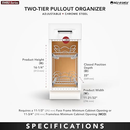 Miniatura 7 de Rev-A-Shelf Estante extraíble para armario de cocina de 2 niveles y organizador de cajones, cesta de almacenamiento de despensa deslizante en varios