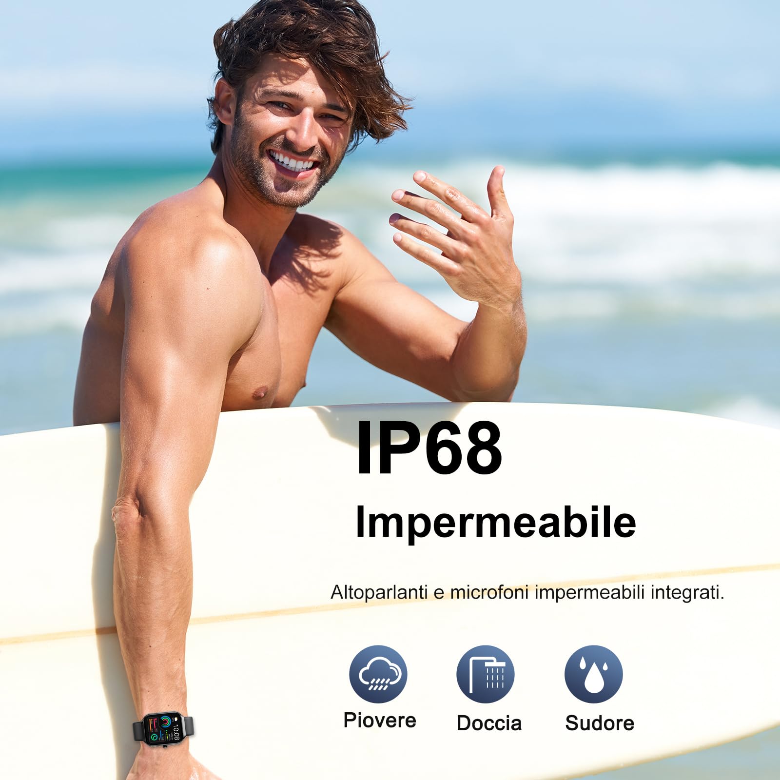 Smartwatch Herren Damen, 1.96" Fitnessuhr Herzfrequenz Schlafmonitor Schrittzähler Uhr Smart Watch, Bluetooth Anrufe, 113+Sportmodi Sportuhr, IP68 Wasserdicht Fitness Tracker für iOS Android Schwarz
