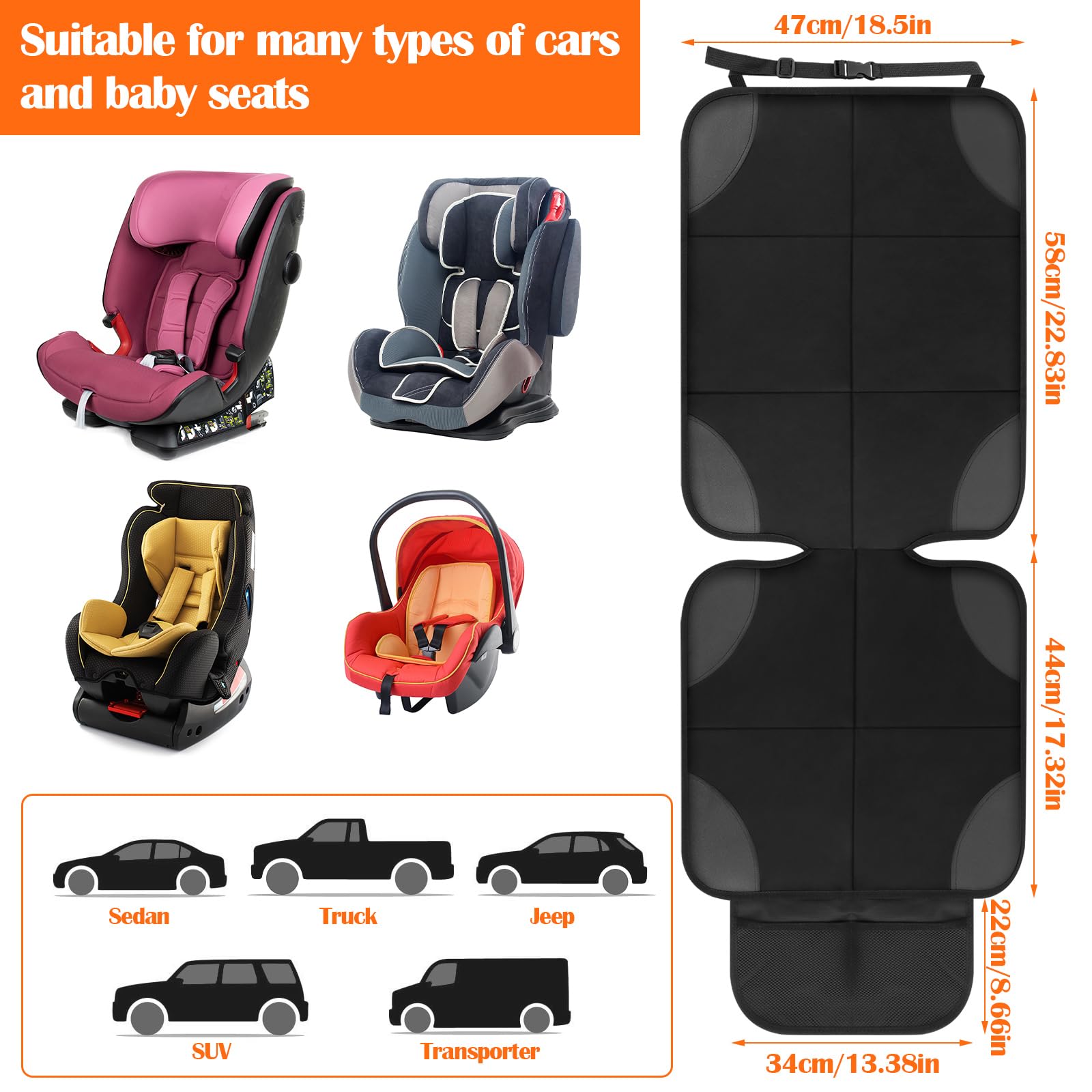 RISVOWO Protector Asiento Coche Silla Bebe, Antideslizante Impermeable Protector Seguro Respaldo, Protector de Cojín de Asiento de Niño, Protector Asiento Coche Niños Desde Manchas y Daños