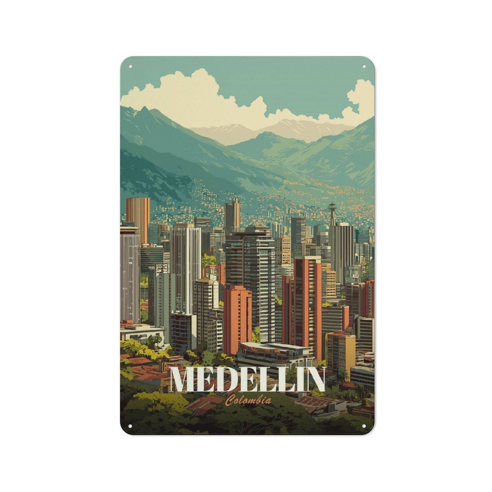 Junmoney Style-5 Medellin, Colombia Cityscape Vintage Tin Sign 30X20cm For Studio Or Craft Room, Suited To Creative-Space Collectors