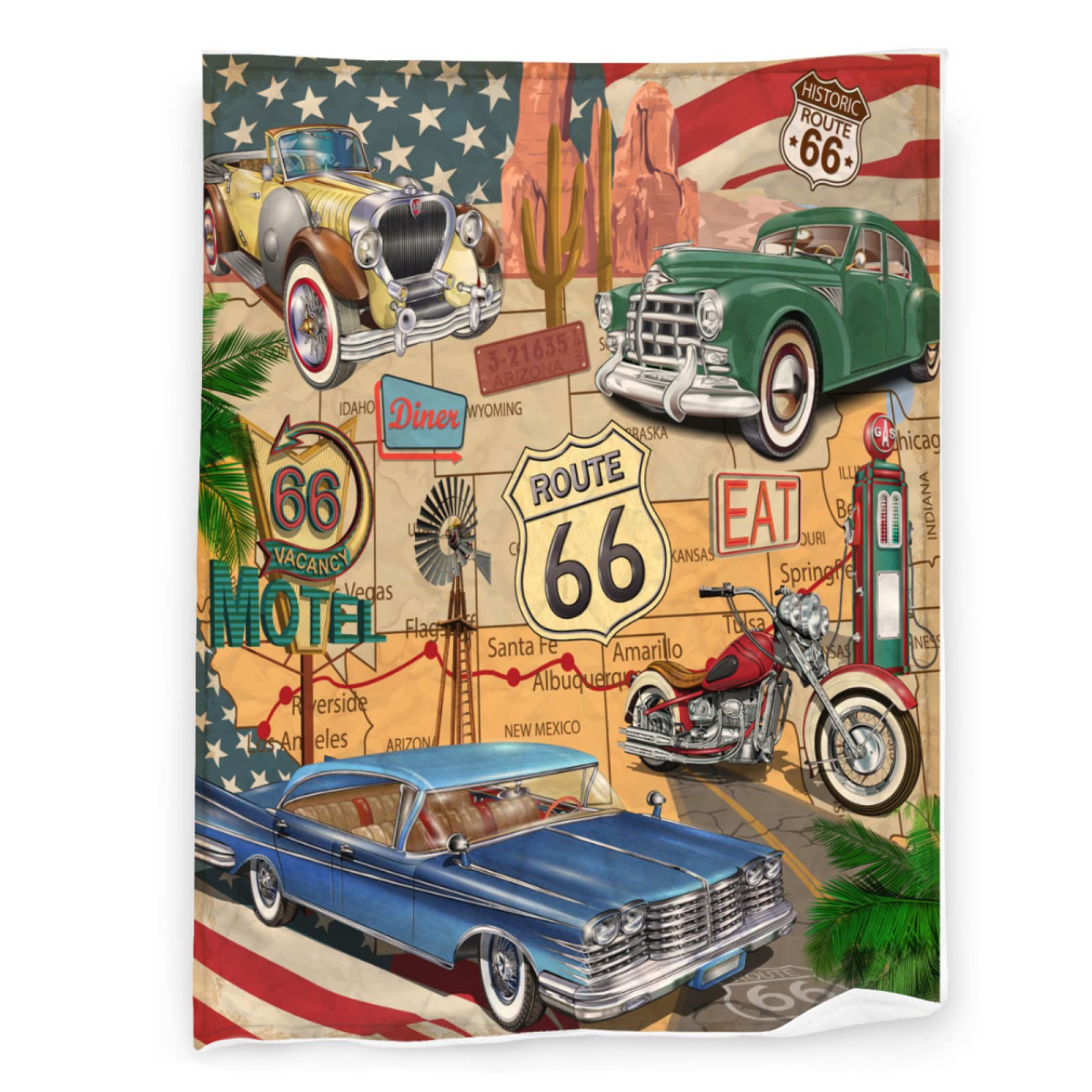 Amazon.com: Car Route 66 Blanket for Kids Teens Adults, Soft Lightweight  Cozy Microfiber Flannel Fleece Vintage Throw Blanket Gifts for Women Men  Girls -Size 40x50(Child) : Home u0026 Kitchen