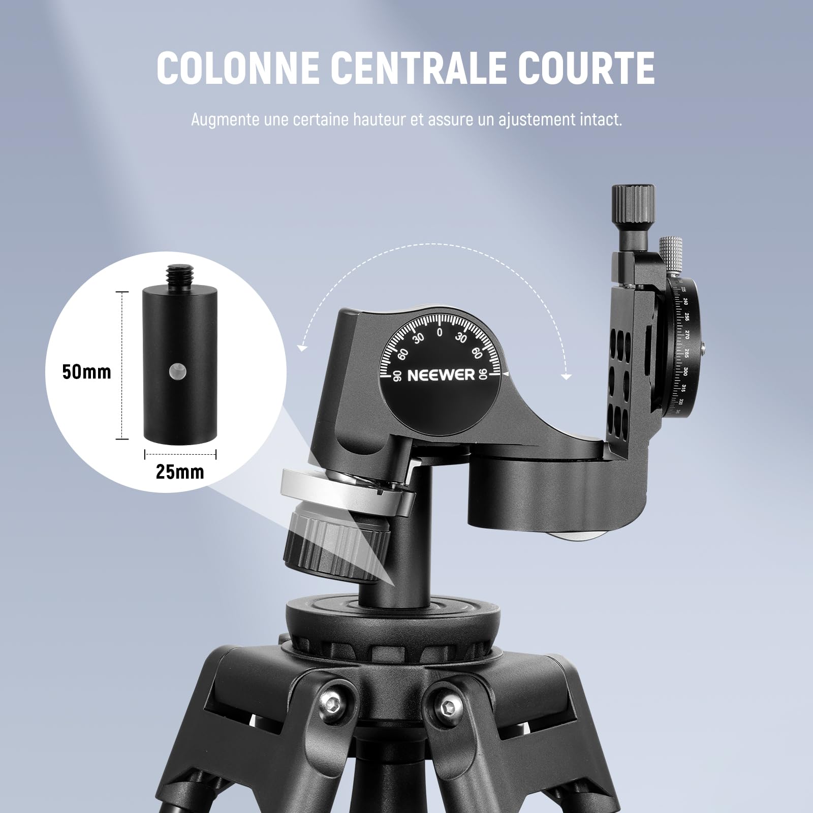 NEEWER Tête de Trépied à 3 Engrenage, 360° Plaque panoramique Arca QR,TH15 | Réglage Micro Millimétrique, Alliage d'Aluminium, Rotule 3 Axes, Double Mode Rapide Grossier/Fin, Charge Max.13.2lb/6kg