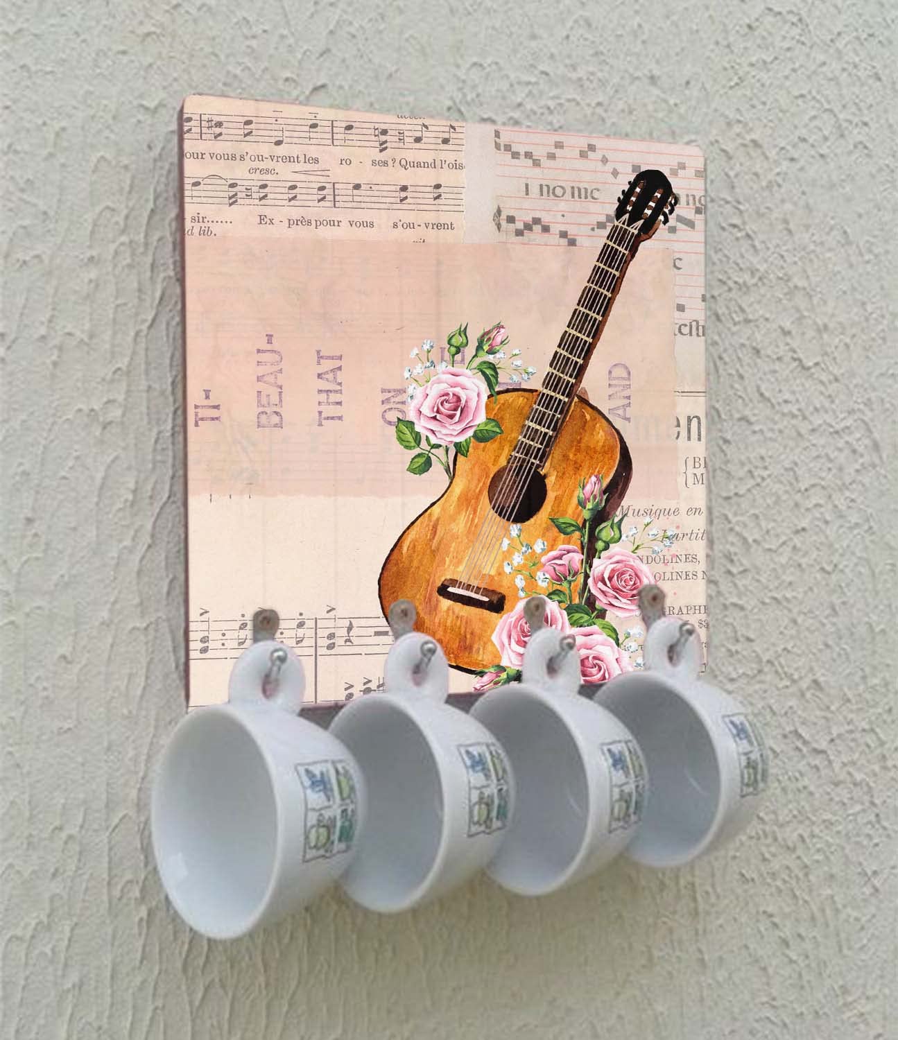 CrafTreat Carta per decoupage per artigianato, musica, formato A4, 8 pezzi, per chitarra, decoupage, carta floreale, album di carta, motivo floreale a tema musicale per mobili, vetro, legno