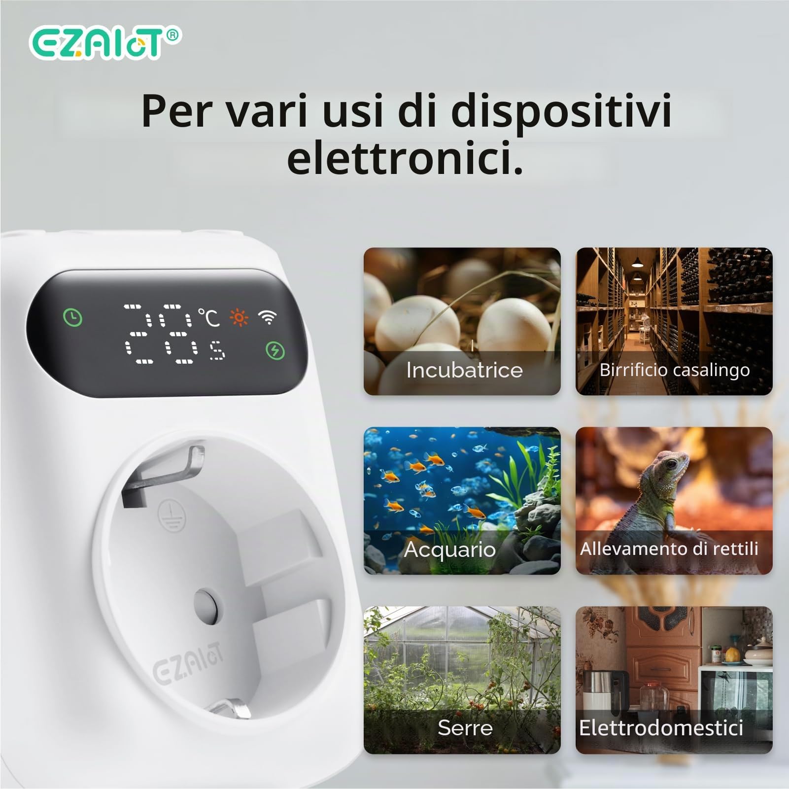 Termostato da presa WLAN - riscaldamento/raffreddamento/timer, incl. sensore da 3 m e 5 cm, regolatore di temperatura intelligente, 230V, controllo wireless, per serra, acquario