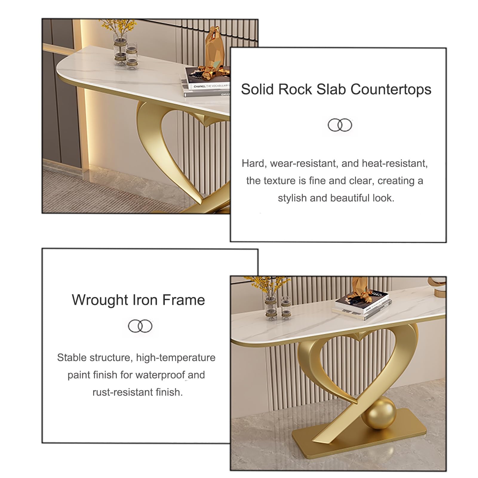 Consolle Moderna con Base Geometrica in Metallo, tavolino d'appoggio in Stile Industriale per Ingresso, Soggiorno, corridoio, atrio (5,120 cm/47,5 Pollici)