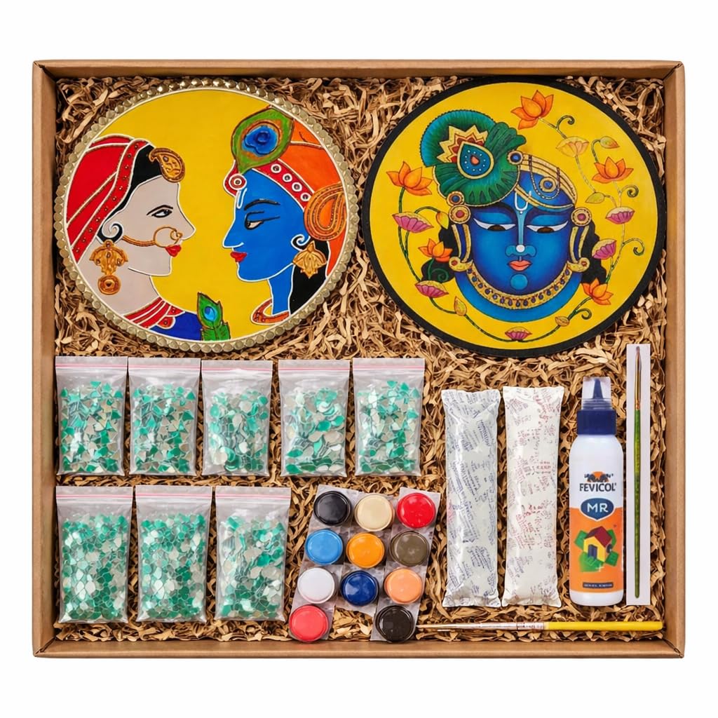 Radhakrishna ji Srinath Ji lippan Art kit for Adults Birthday Gift wall Decor kit Mirror Work MDF Board Indian Traditional Art kit DIY wall Hanging kit for Kids Return Gift Home Decoration-image-48