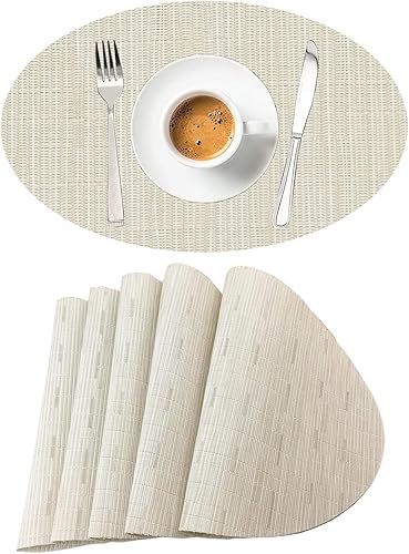 Juego de 6 manteles individuales ovalados para mesa de comedor, de imitación de bambú, ovalados, decorativos, de vinilo, de plástico,