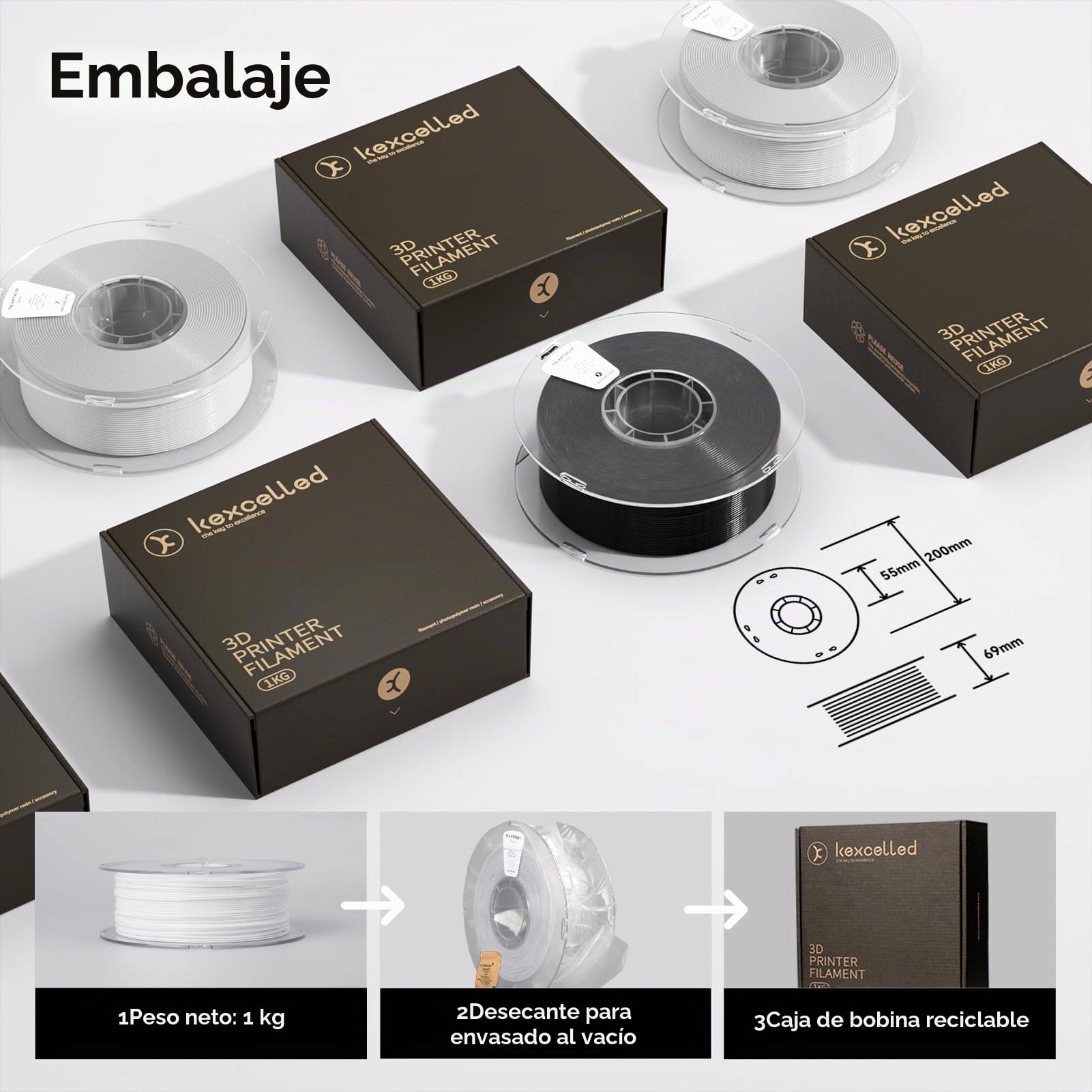 kexcelled Ignífugo Filamento PC Blanco para Impresora 3D 1,75mm 1kg