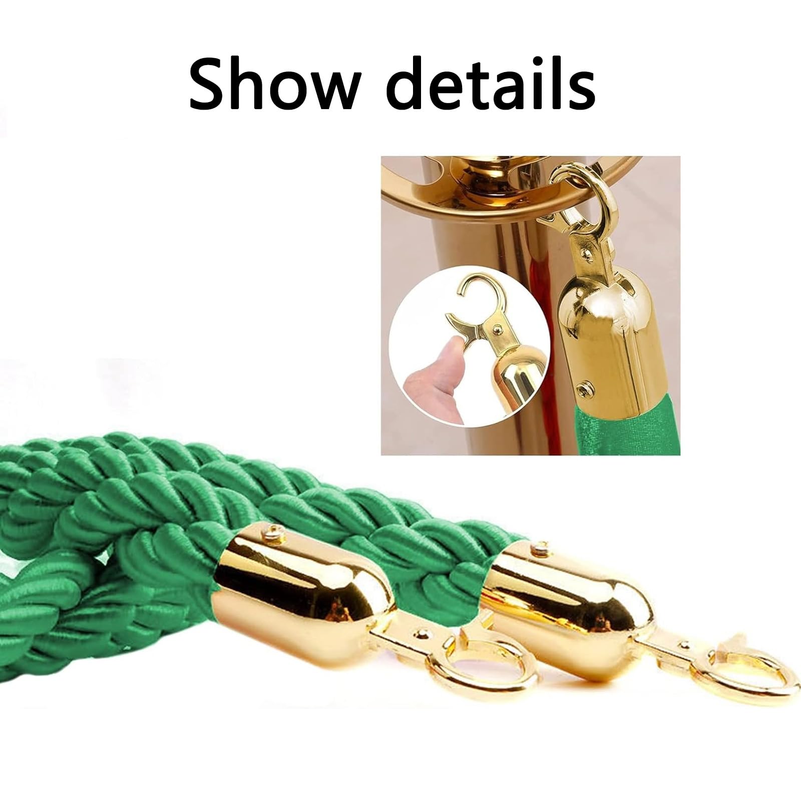 CAIFEXUE Queue Barrier Ropes for Crowd Control,Stanchion Hemp Rope Barriers Queue Line Rope for Stanchion Posts Queue Pole,Rope Safety Barrier 1/1.5/2/2.5/3.0M/Green/1M
