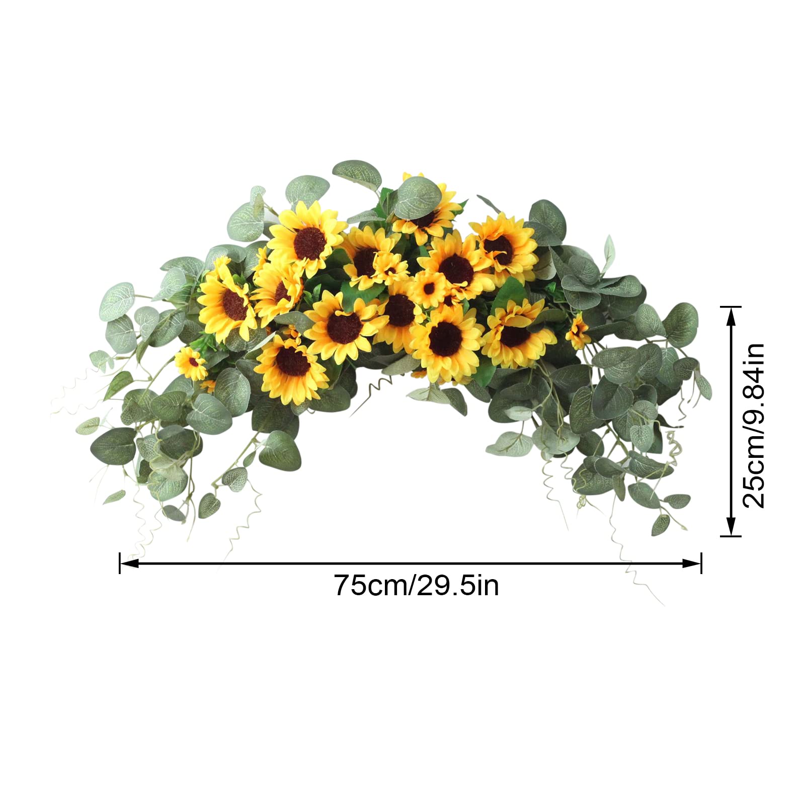 SLDHFE Artificial Sunflower Swag with Eucalyptus,29.5In Rustic Artificial Floral Swag,Wall Arch Hanging Sunflower Flower Wreath for Wedding Wall Door Decoration
