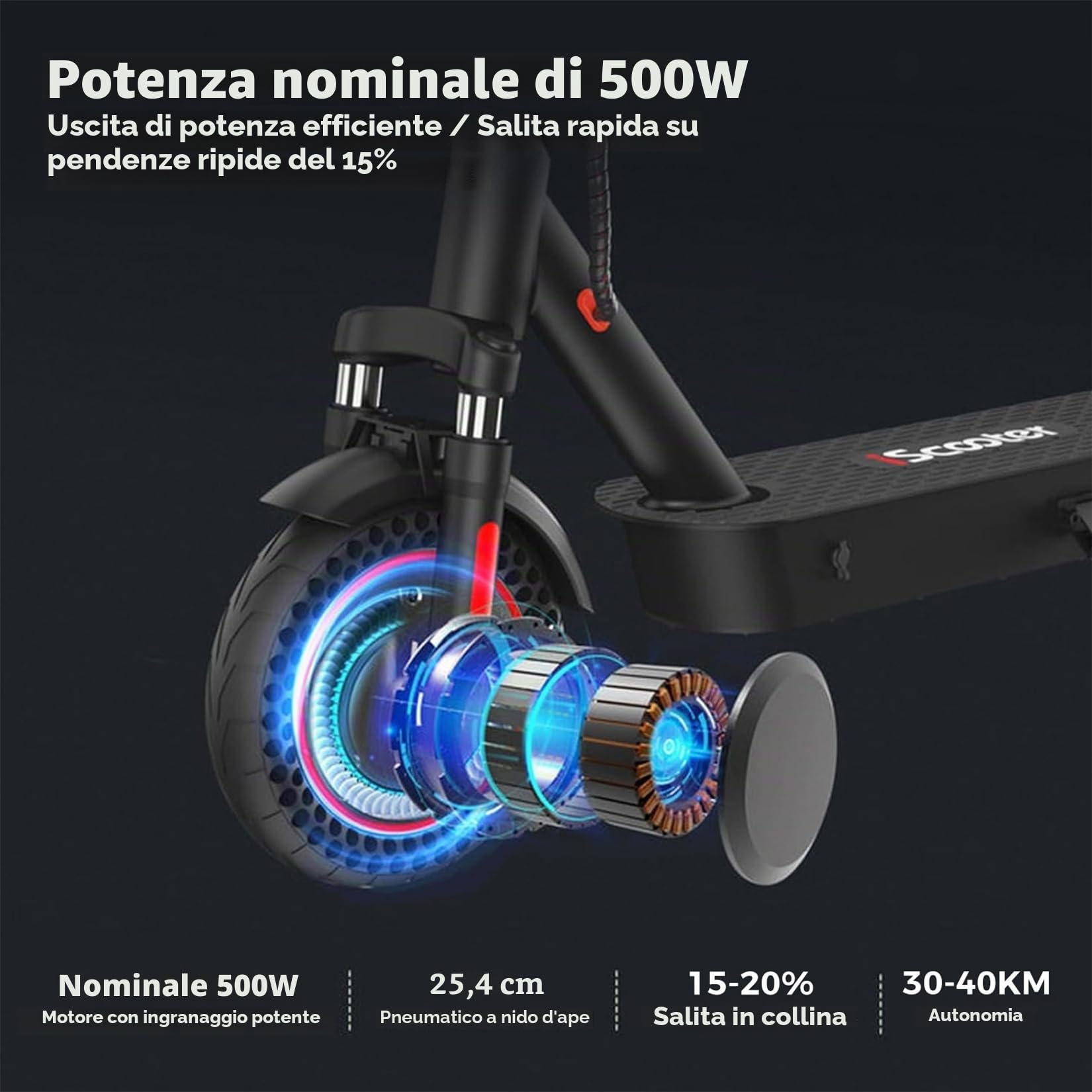 iScooter i8/i9Max Monopattino Elettrico per Adulti, 8.5"/10" Pneumatici, 350W/500W Motore, Max Autonomia 20-30KM/30-40KM, Capacità di Carico 100KG/120 KG, 3 Modalità di Velocità