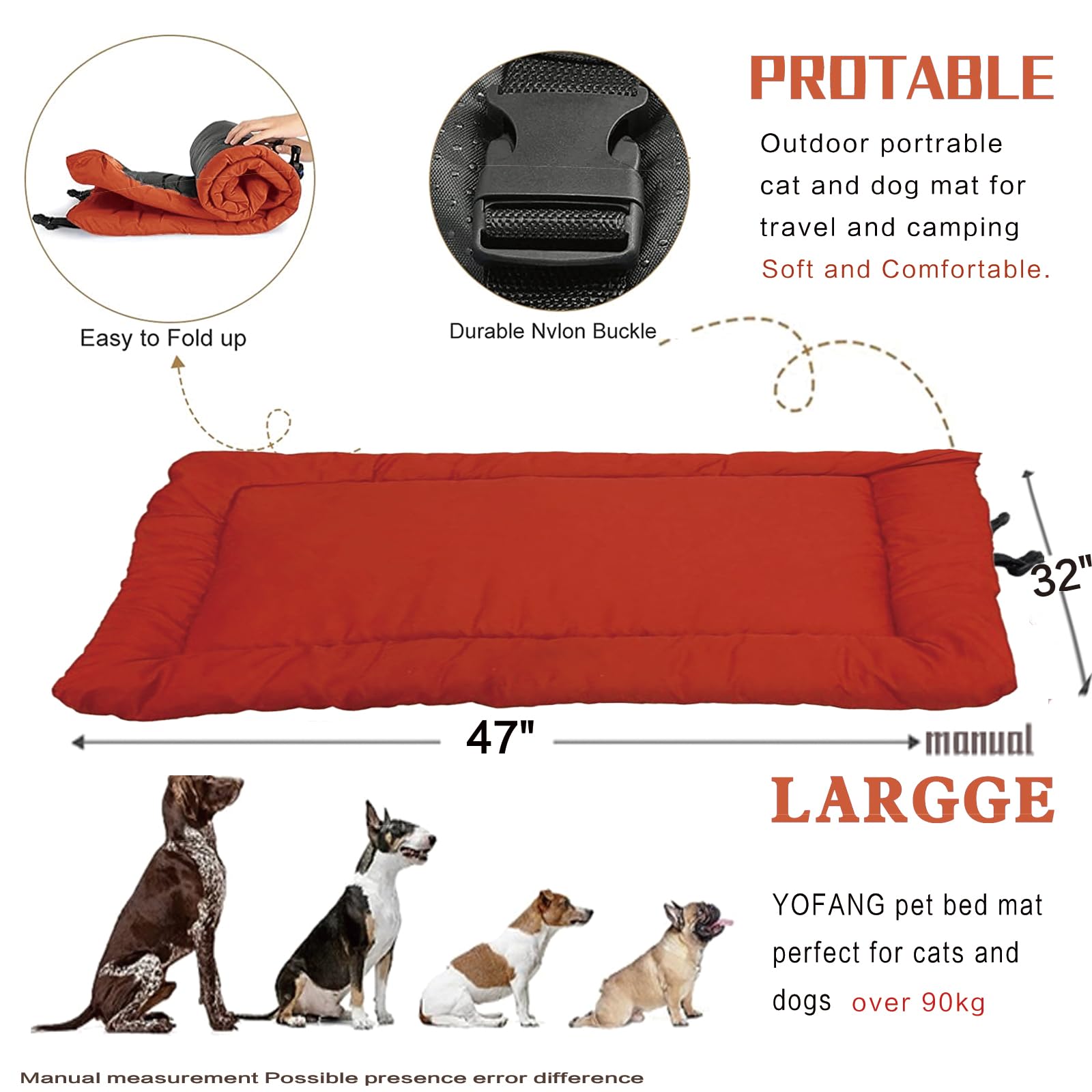 YOFANG Outdoor Hundebett – Wasserdichte, Rutschfeste Reisematte – Für Große/mittelgroße Hunde, Camping & Reisen