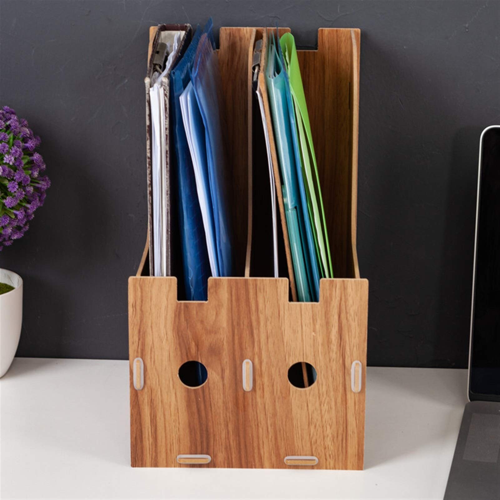 Portadocumenti da Scrivania 2-Grid Staccabile Scrivania in legno Organizzatore Carta Verticale Portafiltro Supporto per rivista Stand □ Per posta, buste, bancomat, riviste o cartelle di file Vaschetta
