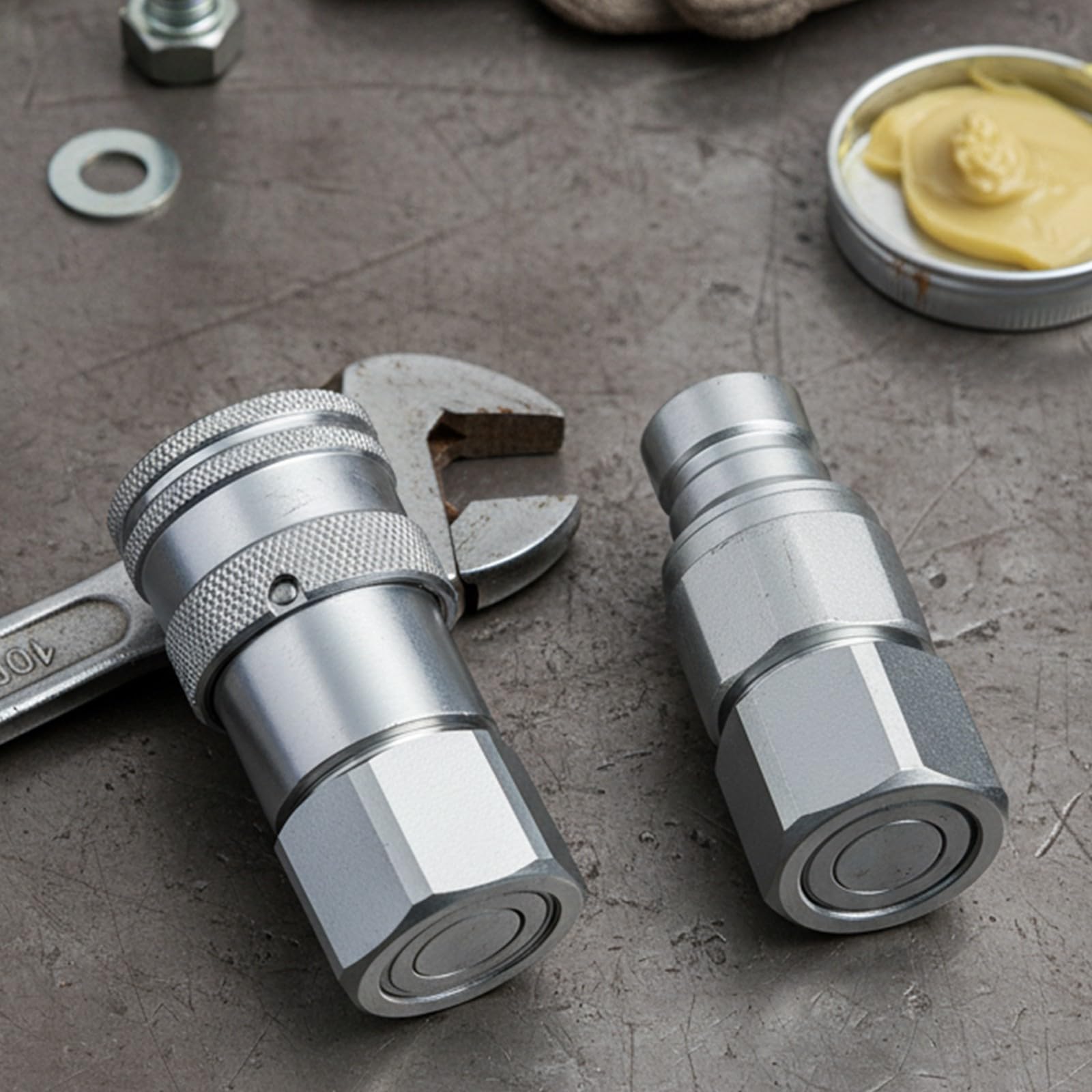Set di accoppiatori rapidi idraulici a faccia piatta con valvola, acciaio al carbonio e acciaio inossidabile, zincato bianco, per NPT 1/4 3/8 1/2 3/4 1, raccordo rapido NPT